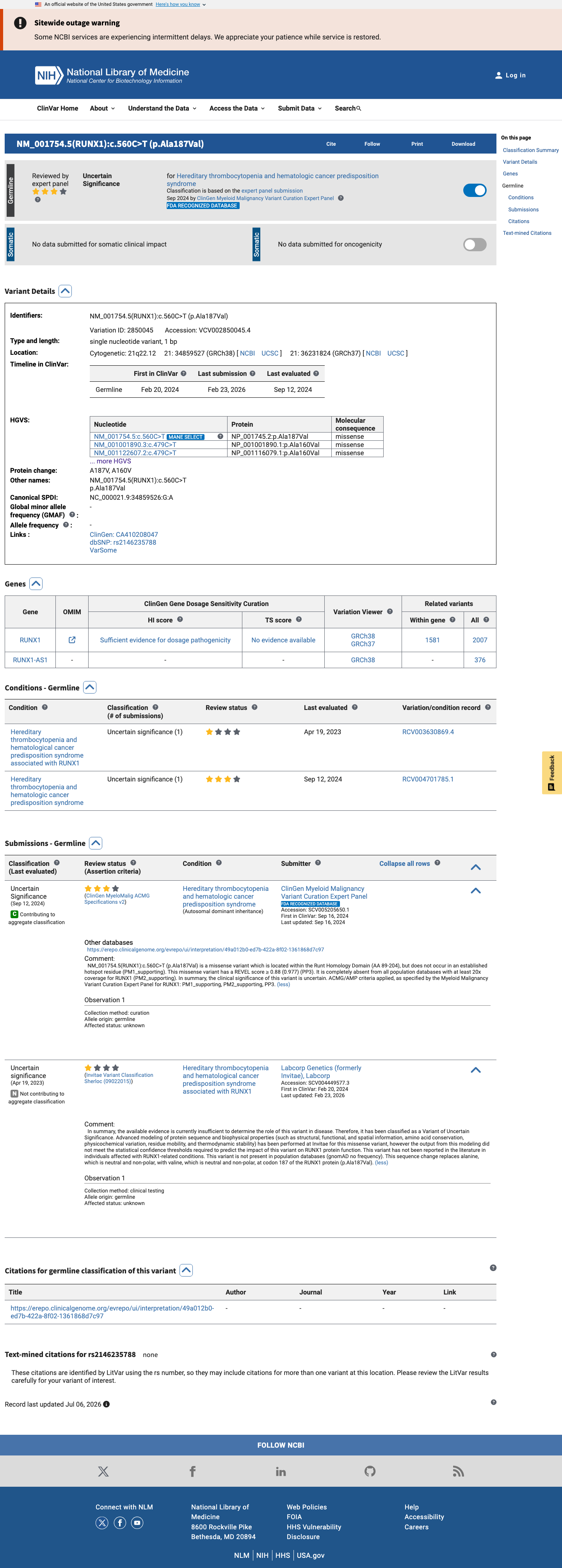 ClinVar screenshot