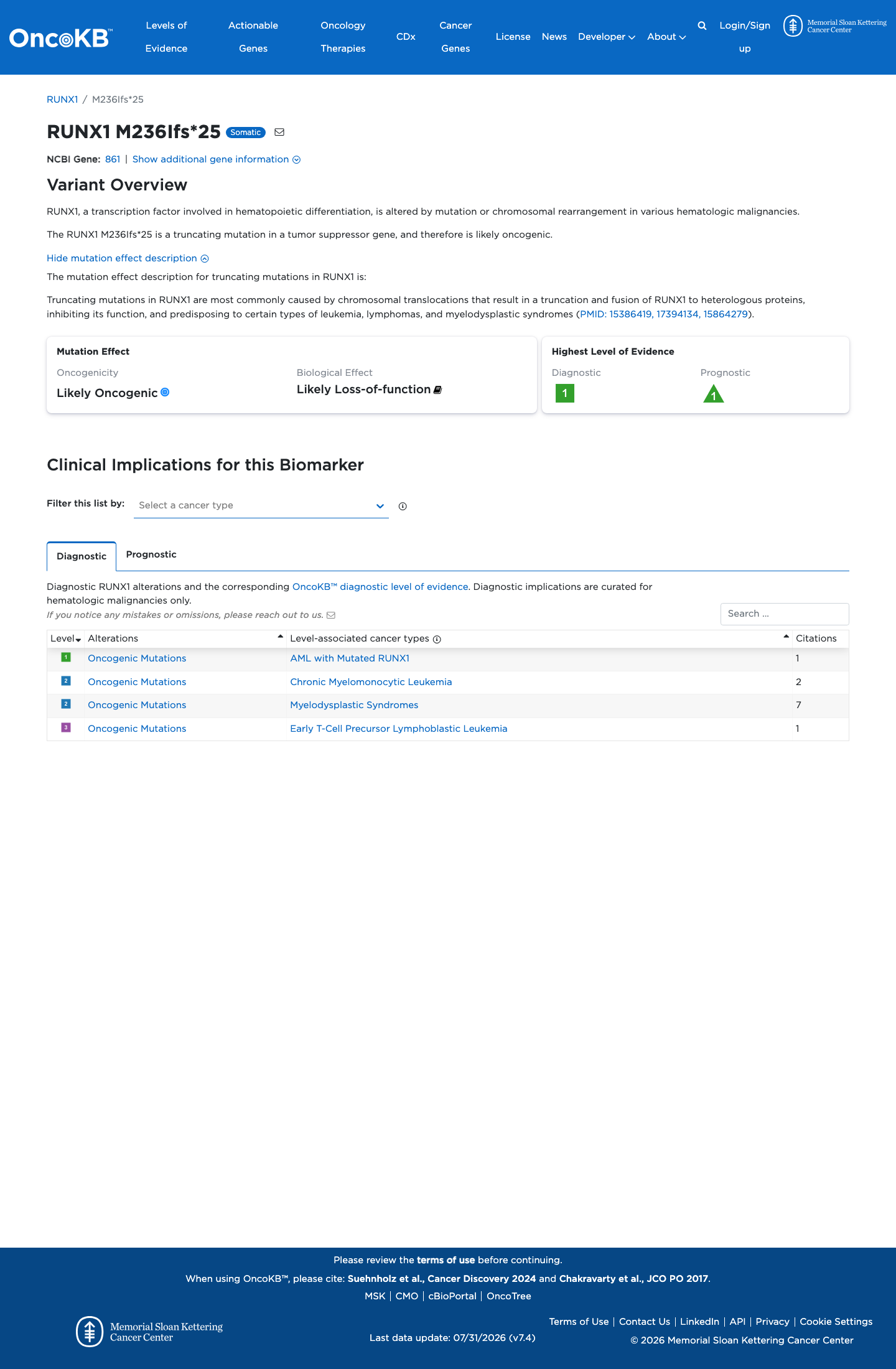 Functional / OncoKB screenshot
