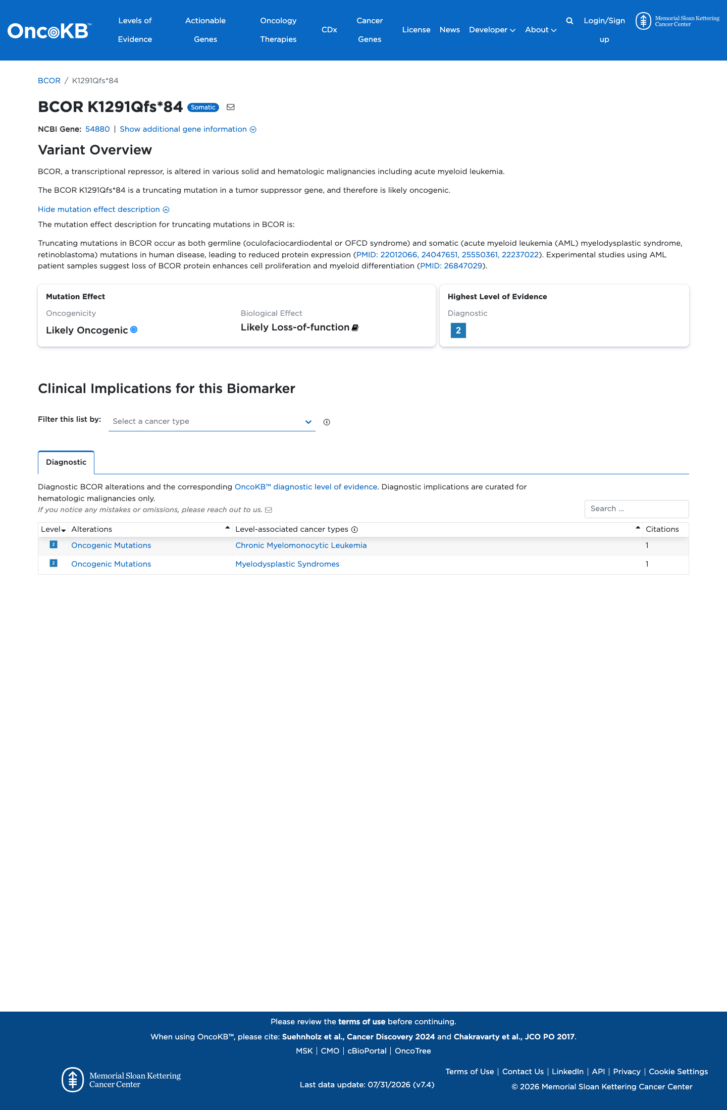 Functional / OncoKB screenshot