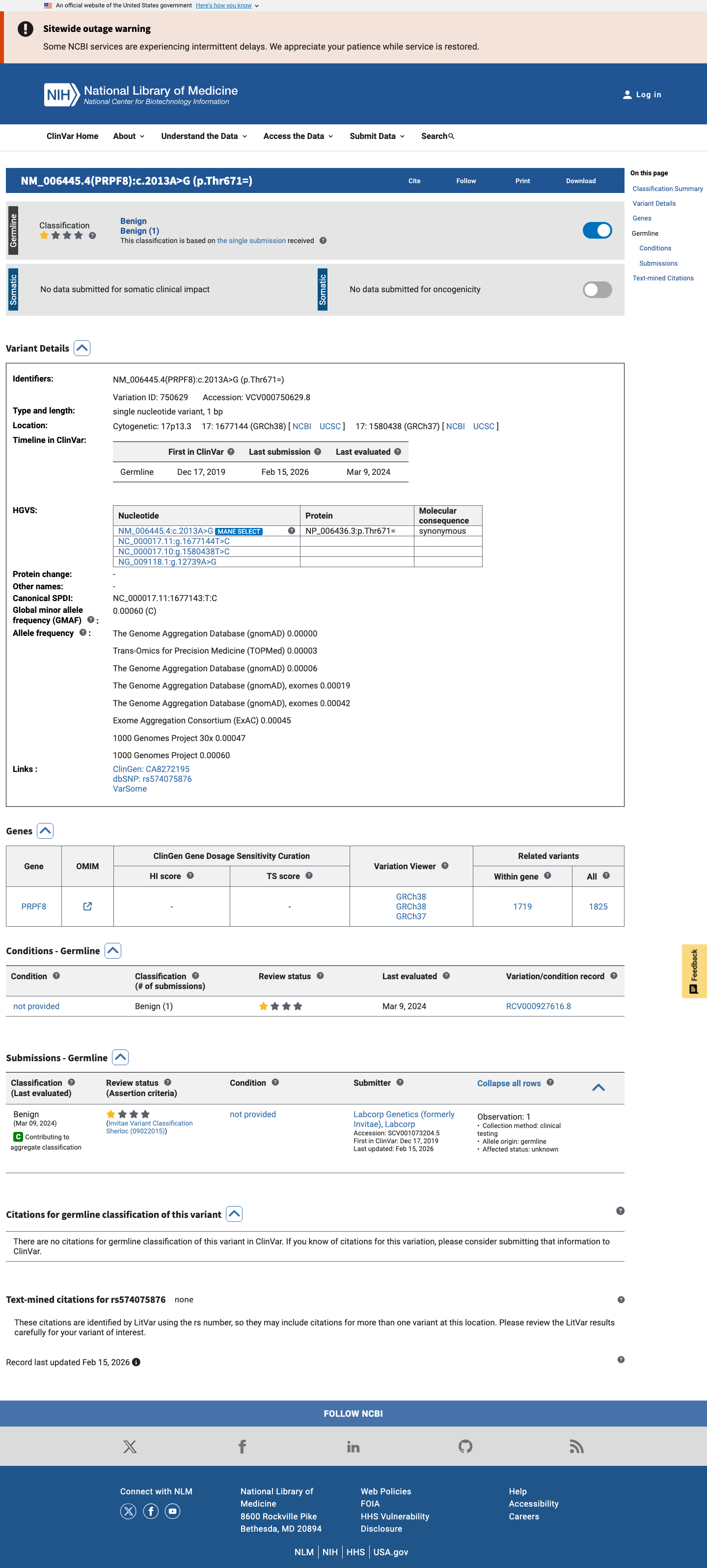 ClinVar screenshot