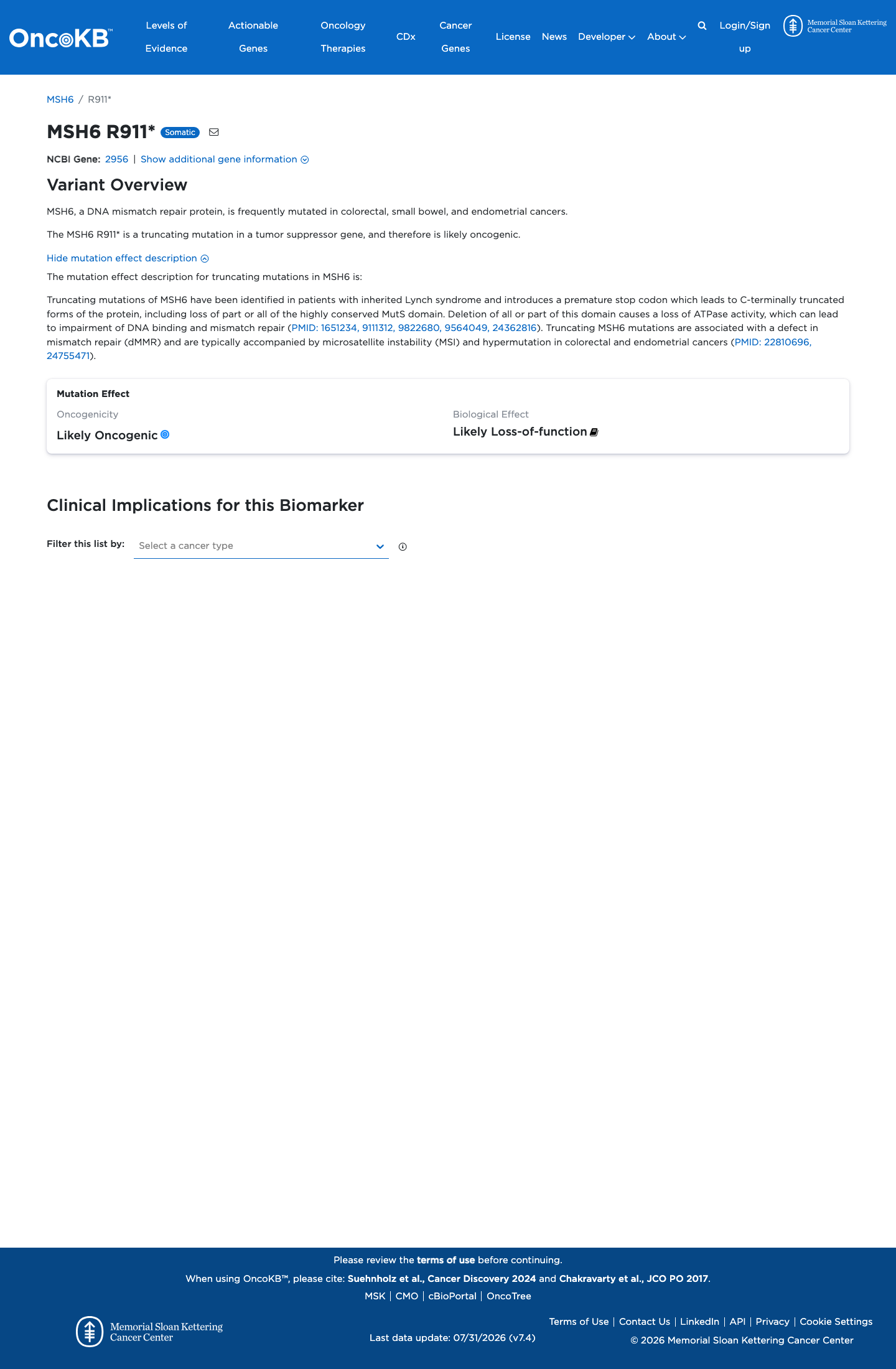 Functional / OncoKB screenshot