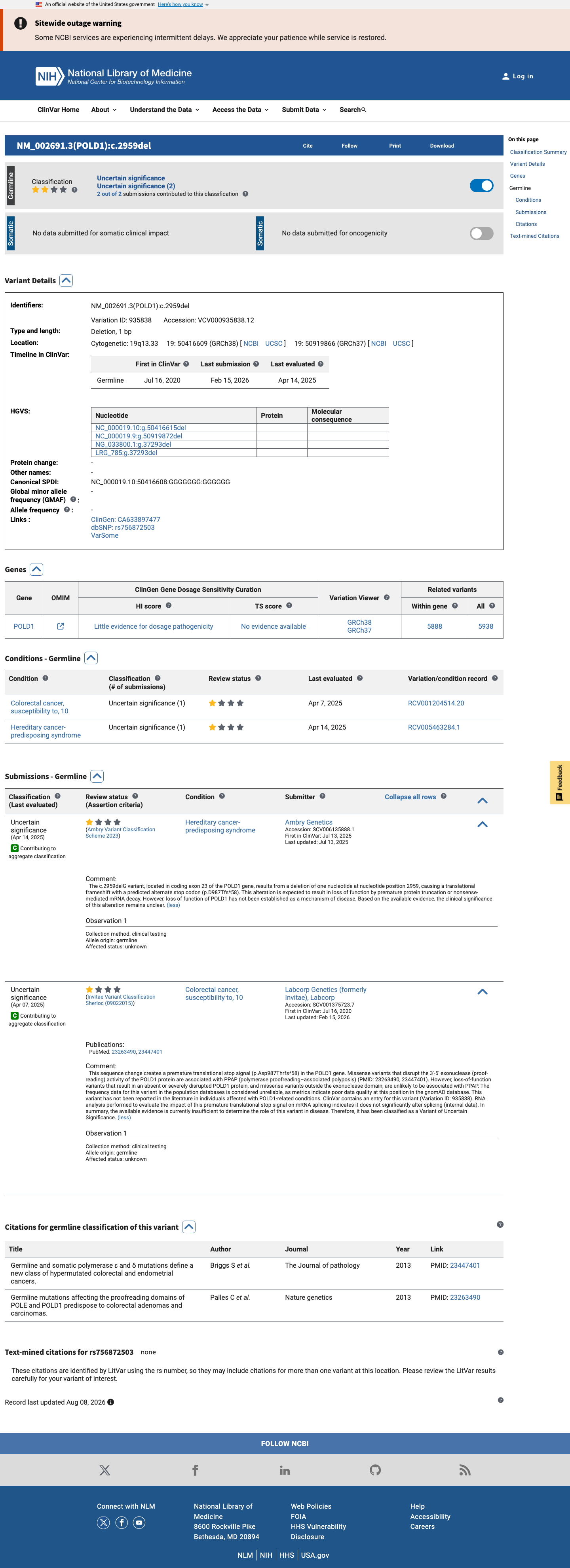 ClinVar screenshot