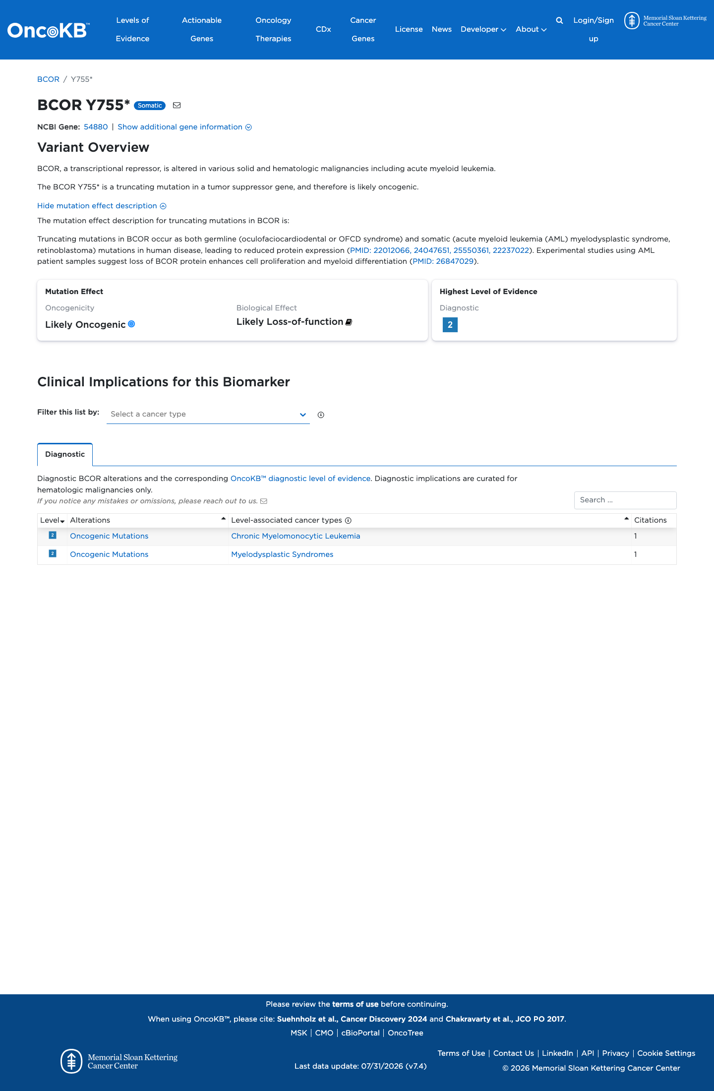 Functional / OncoKB screenshot
