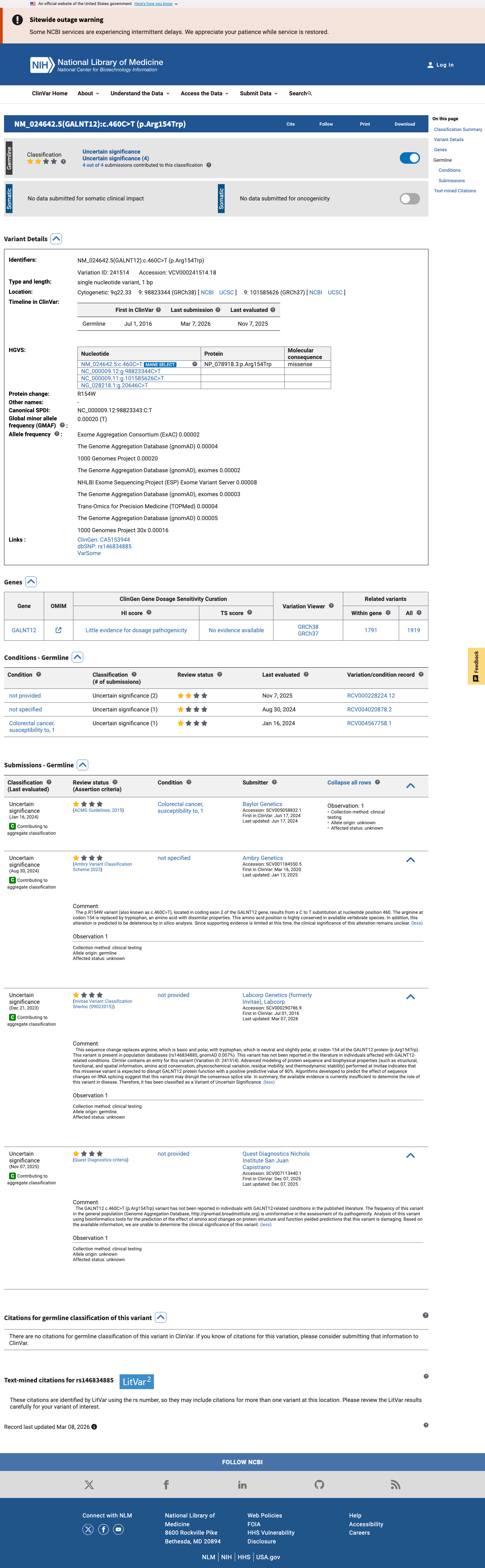 ClinVar screenshot