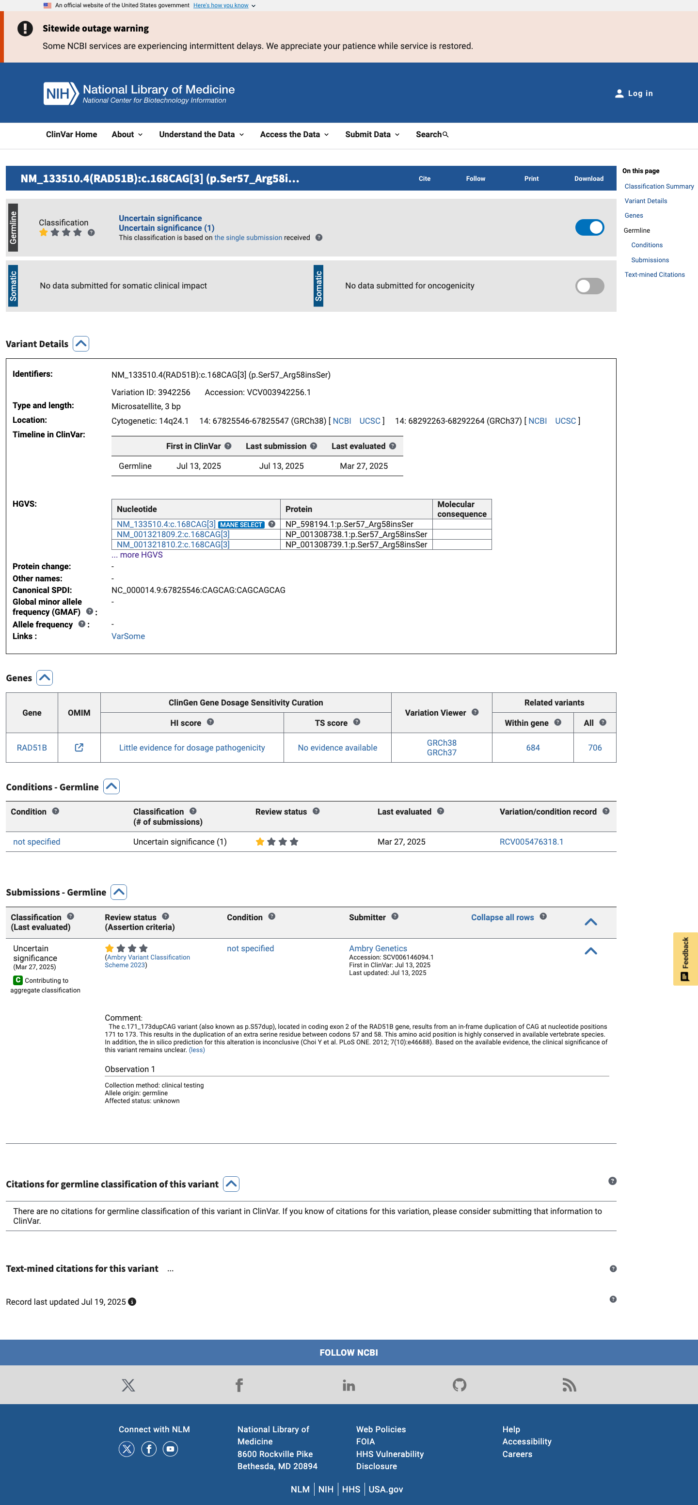 ClinVar screenshot