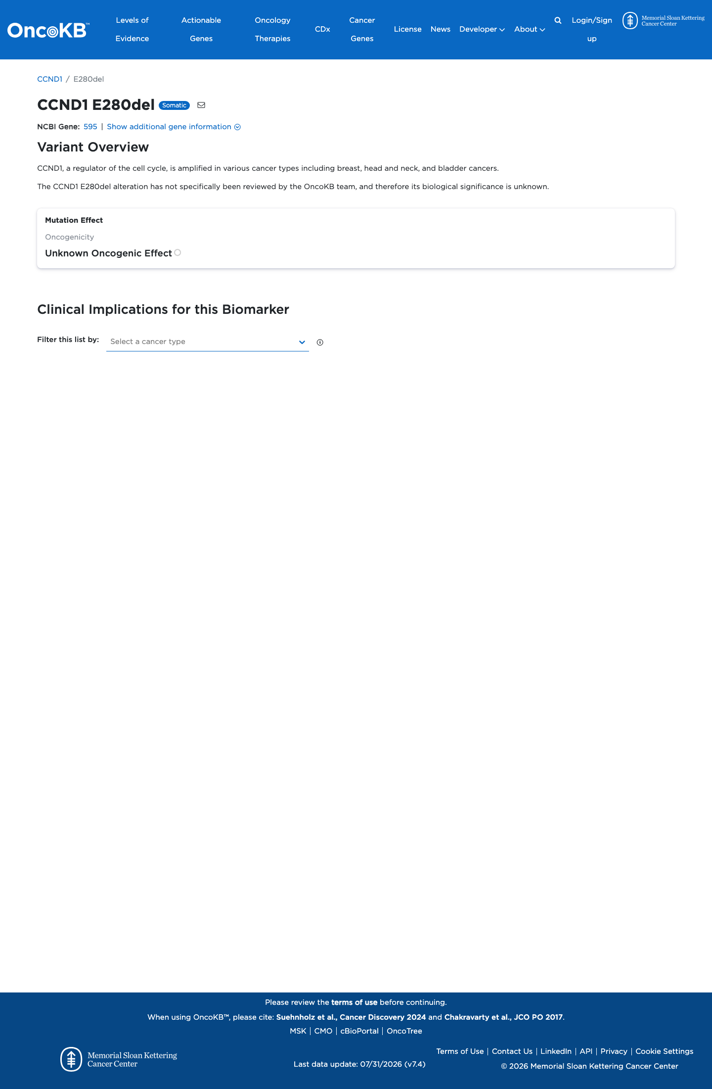 Functional / OncoKB screenshot