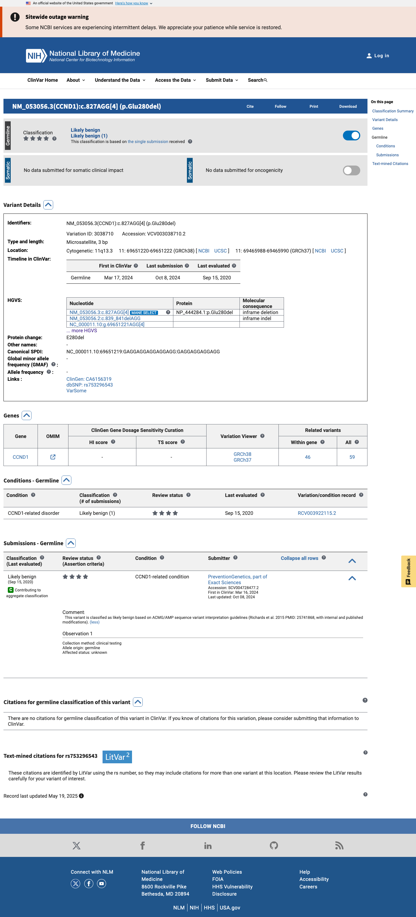 ClinVar screenshot