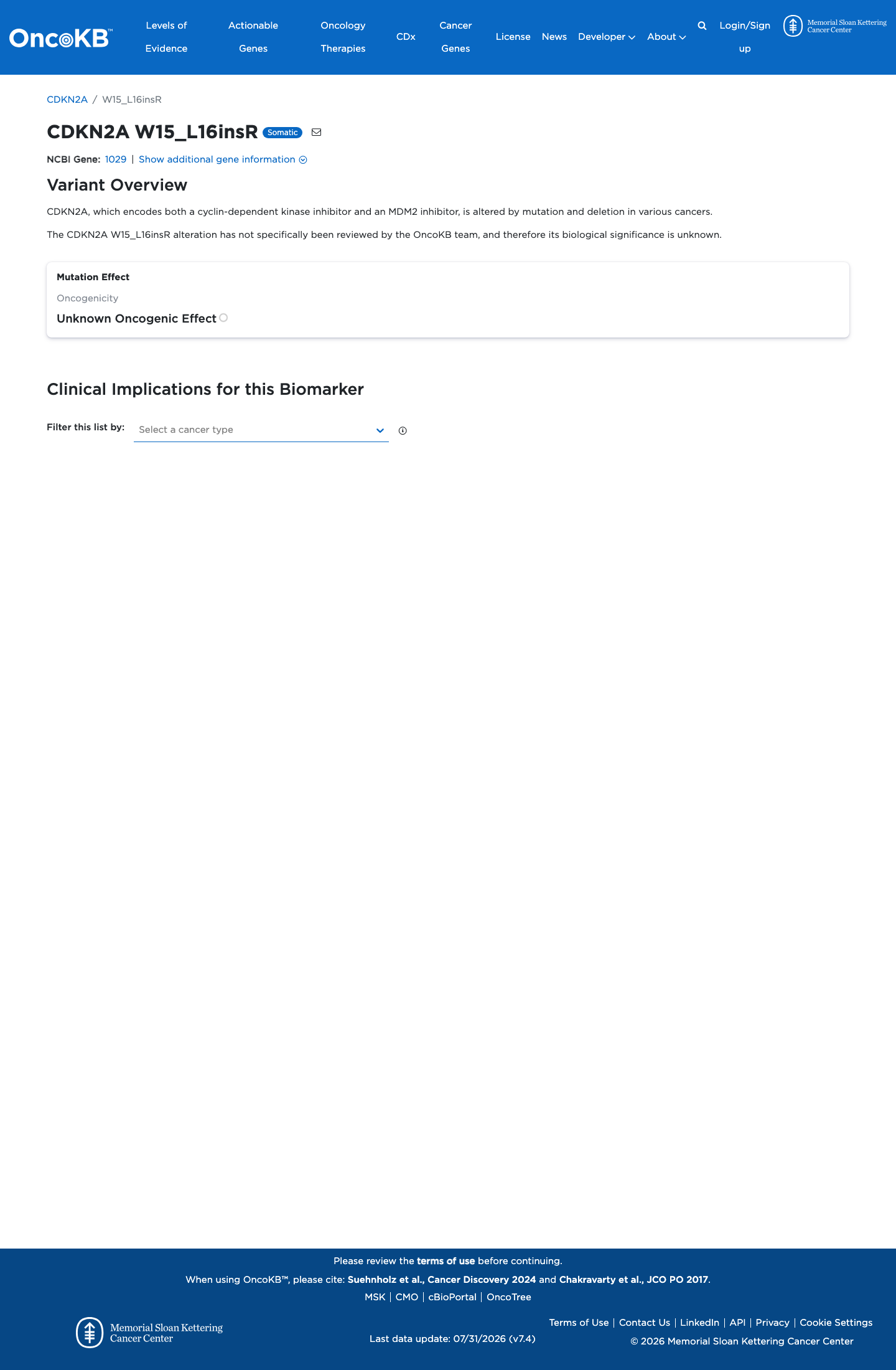 Functional / OncoKB screenshot