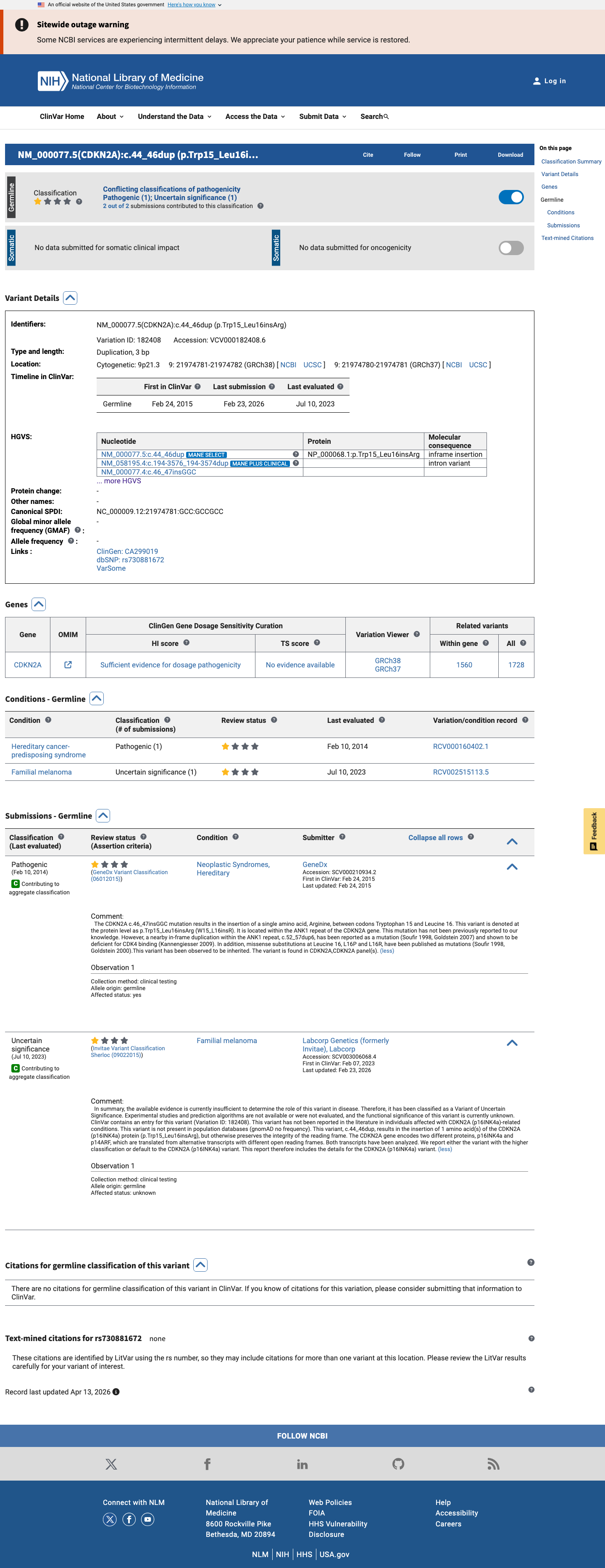 ClinVar screenshot