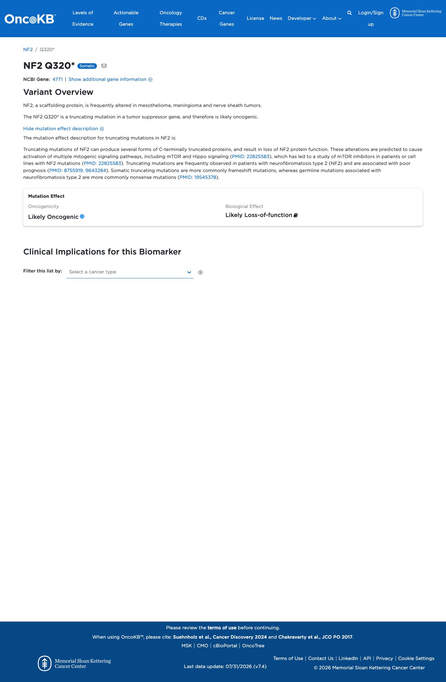 Functional / OncoKB screenshot