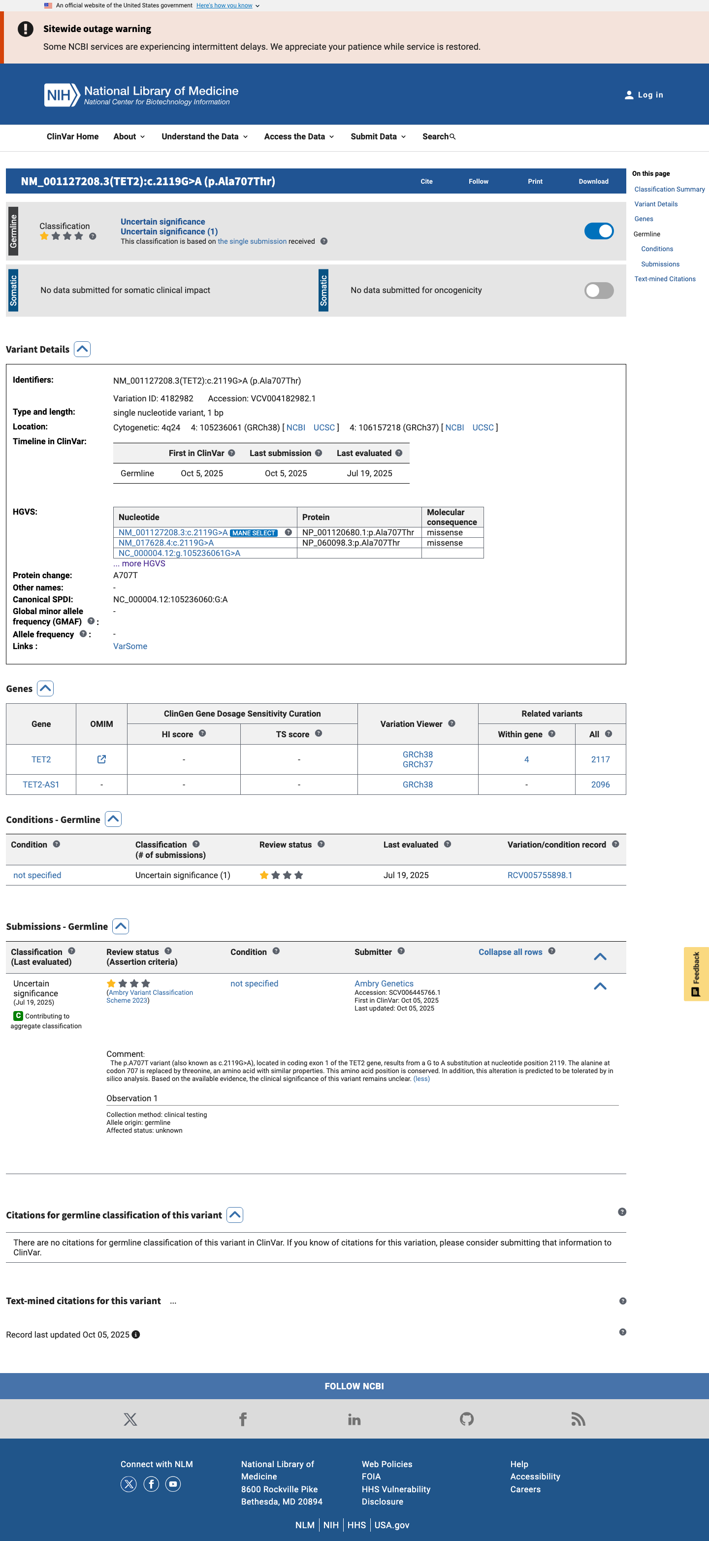 ClinVar screenshot