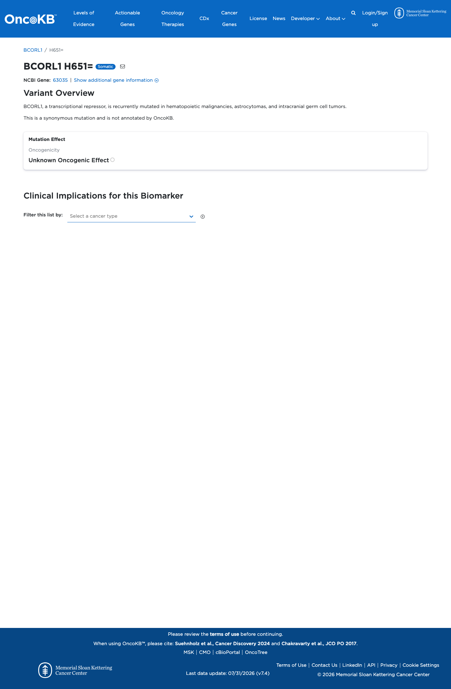 Functional / OncoKB screenshot