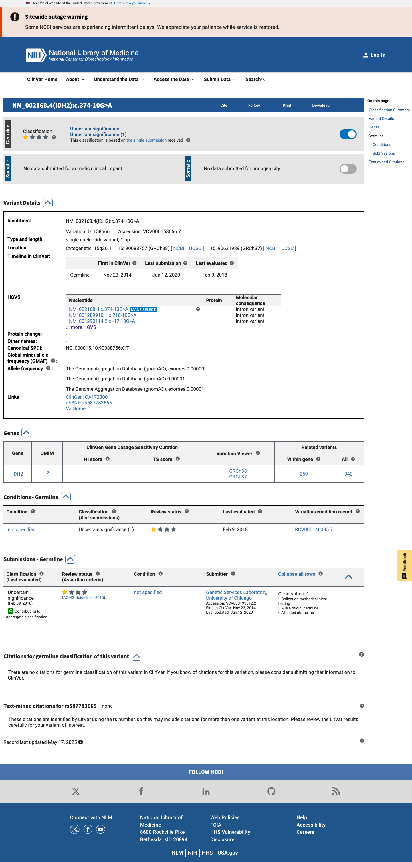 ClinVar screenshot