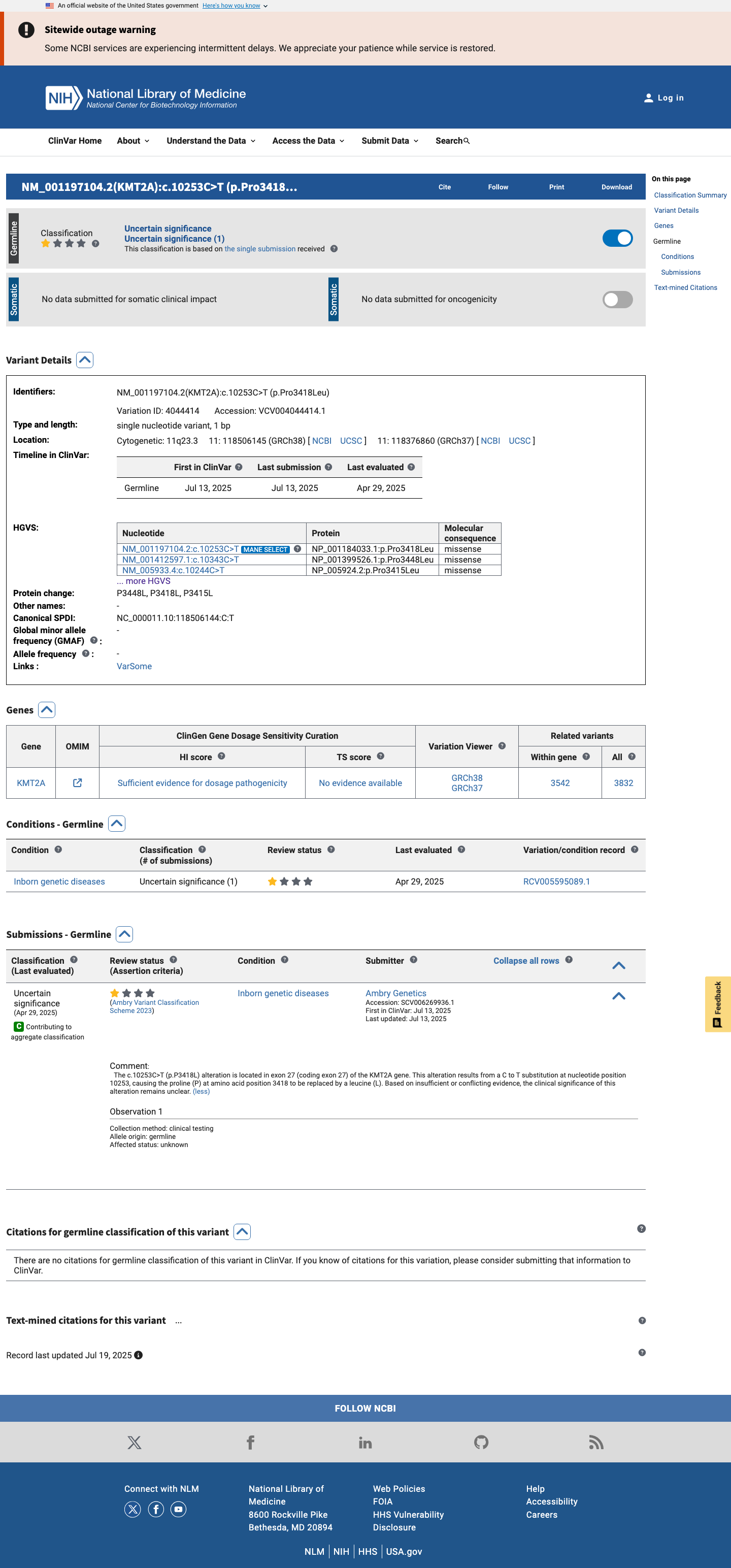 ClinVar screenshot