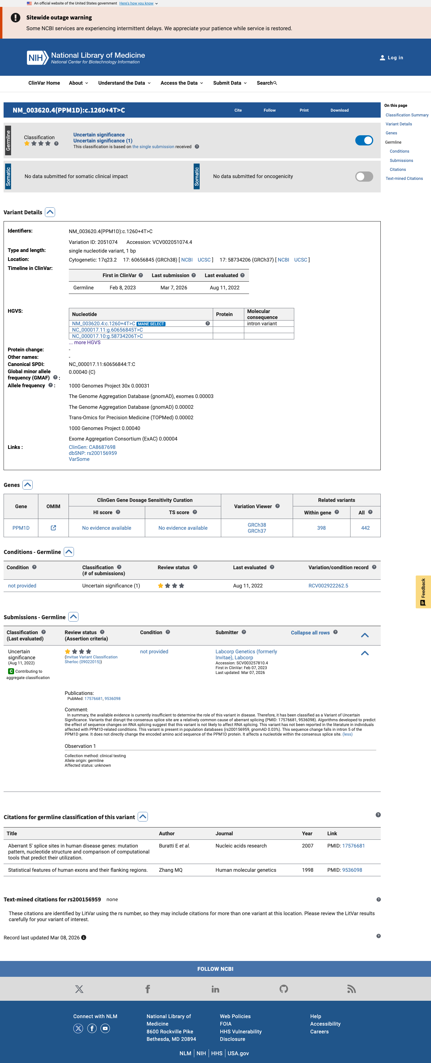 ClinVar screenshot
