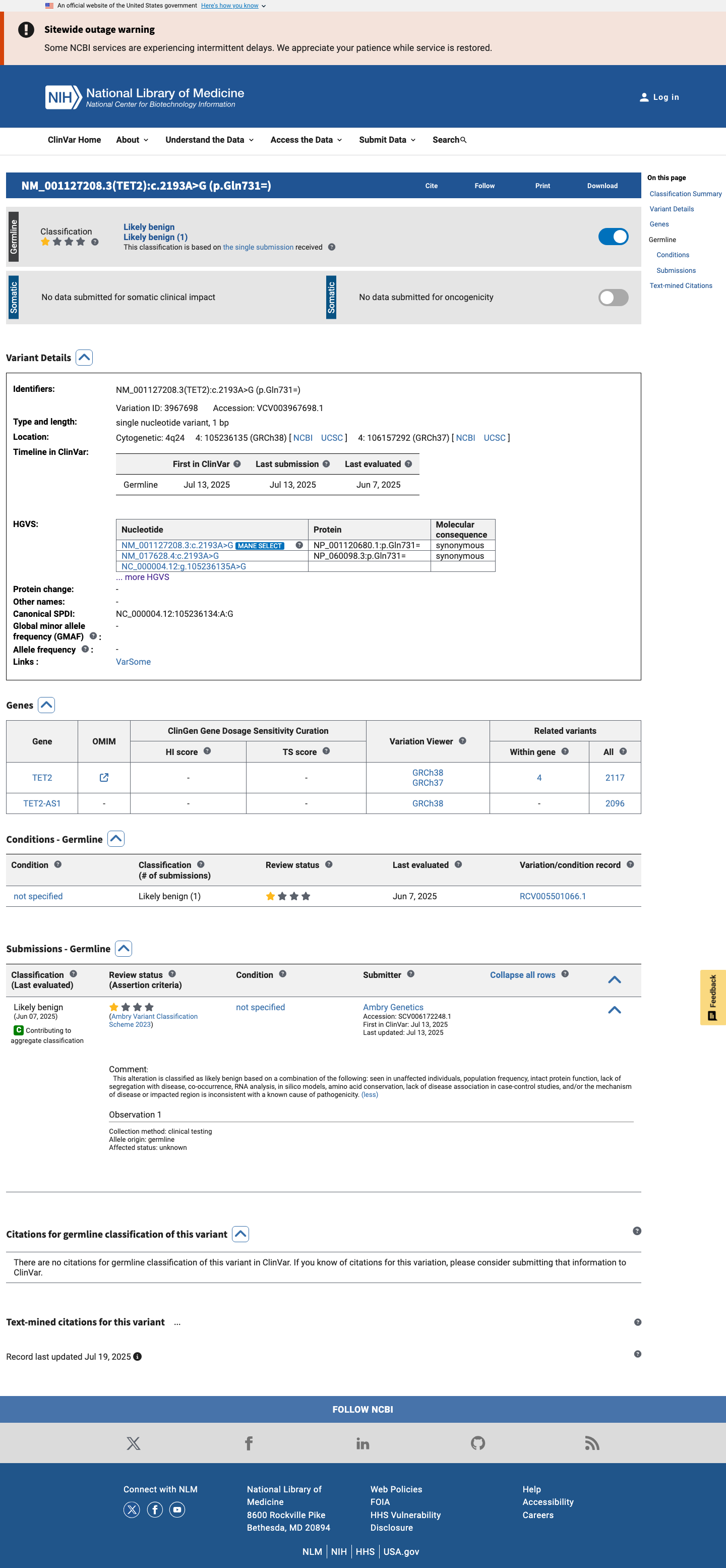 ClinVar screenshot