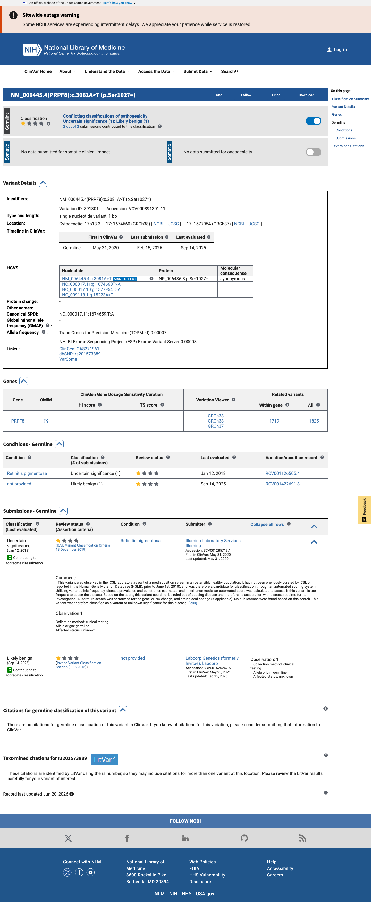ClinVar screenshot