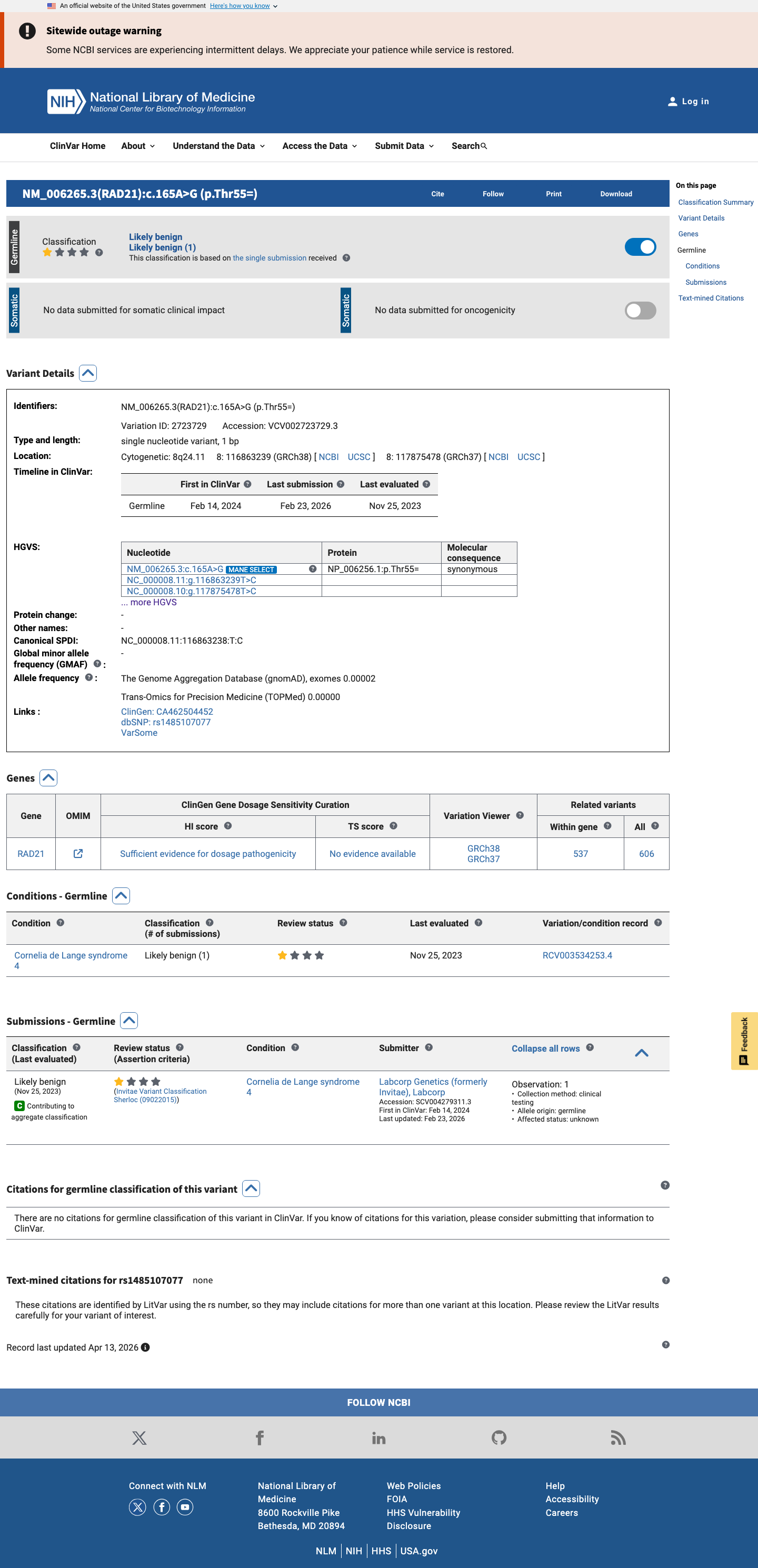 ClinVar screenshot
