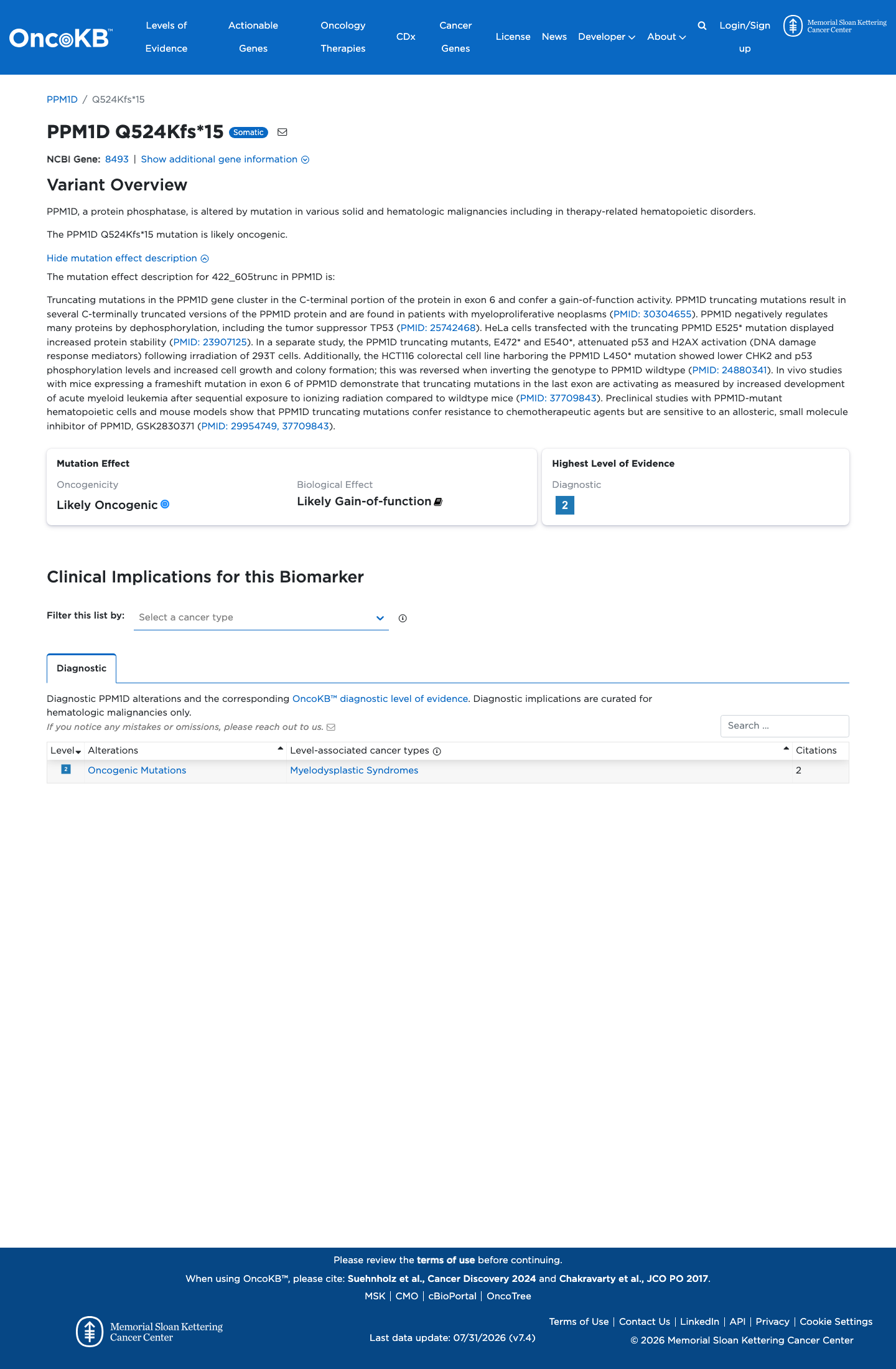 Functional / OncoKB screenshot