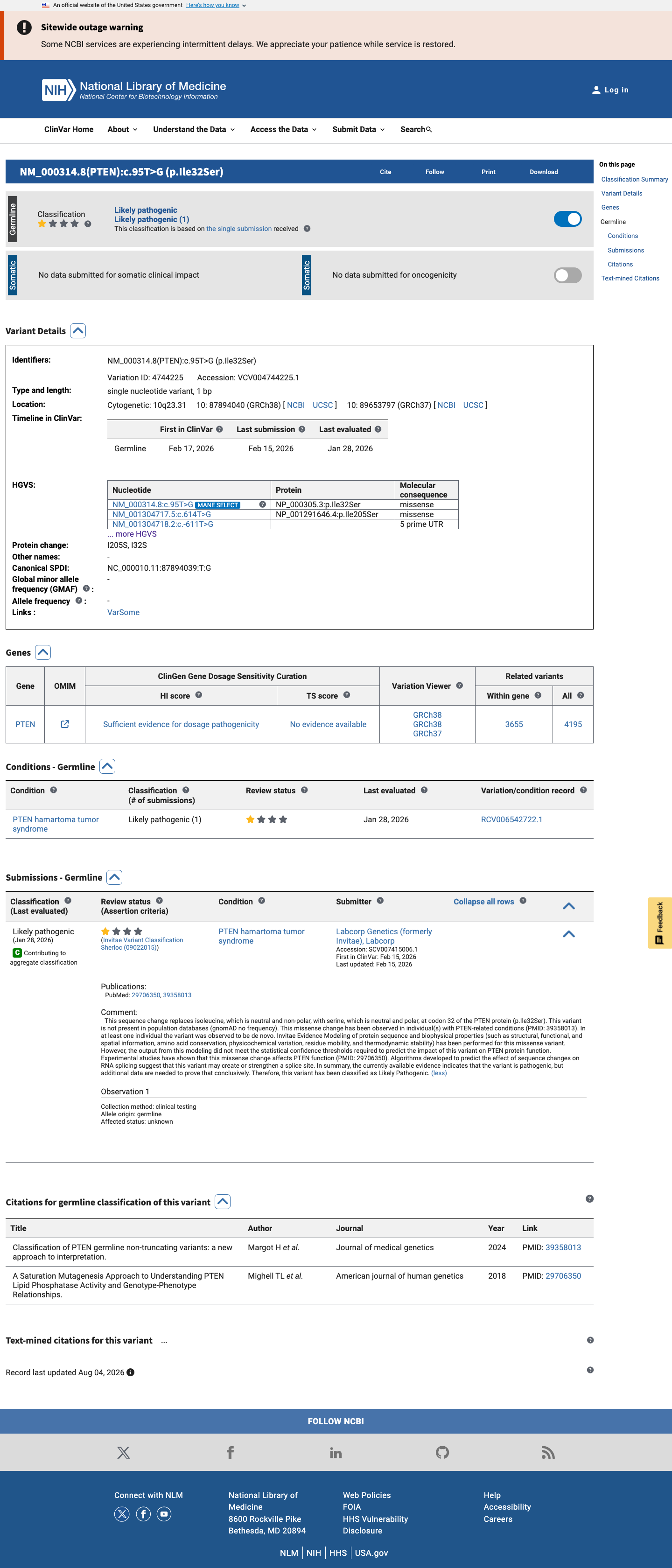 ClinVar screenshot