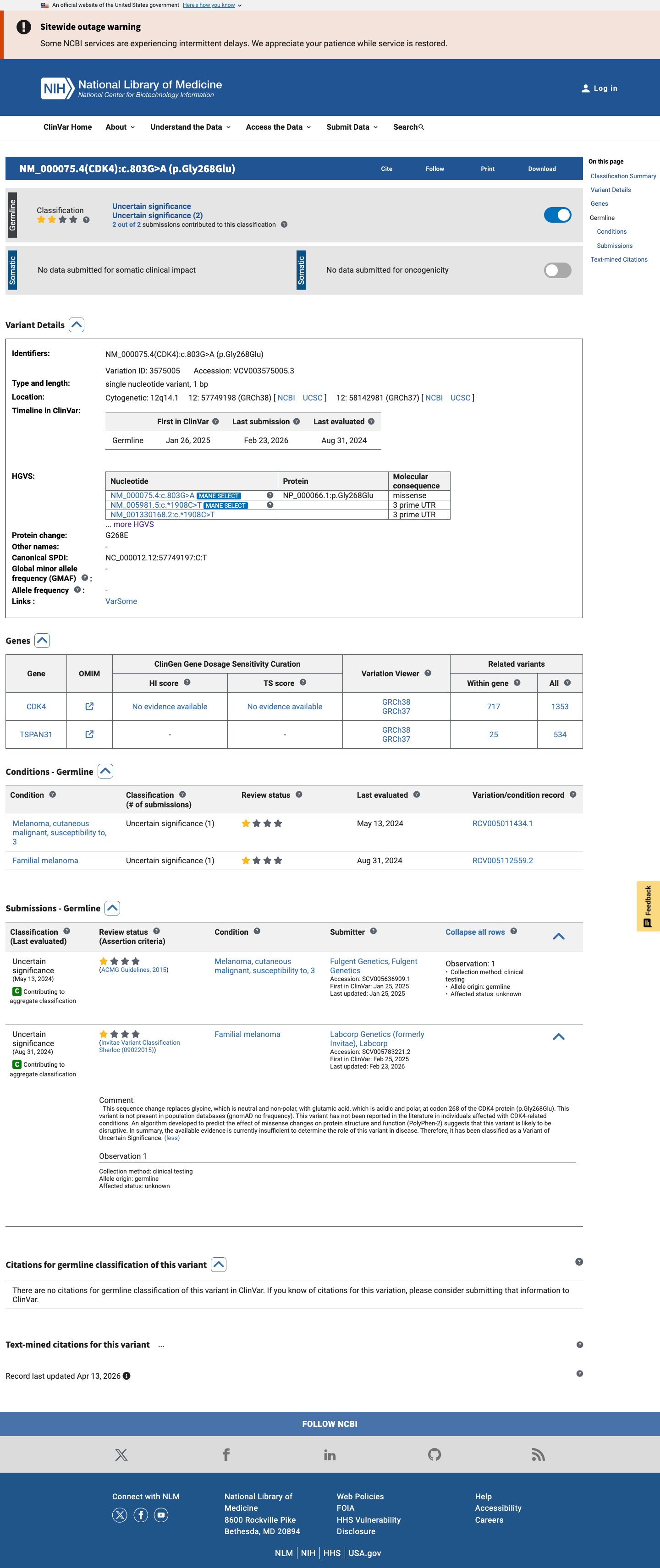 ClinVar screenshot