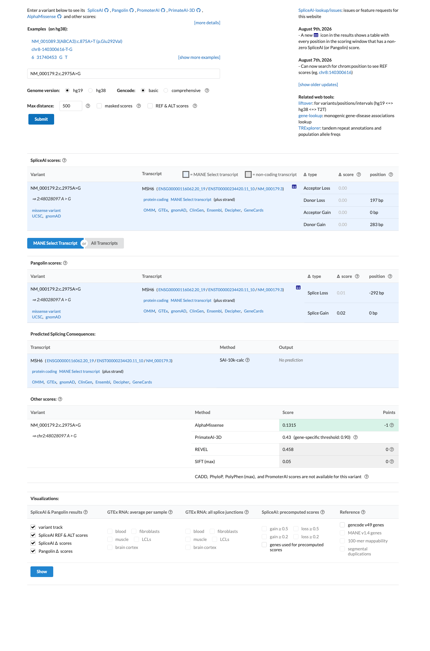 SpliceAI screenshot