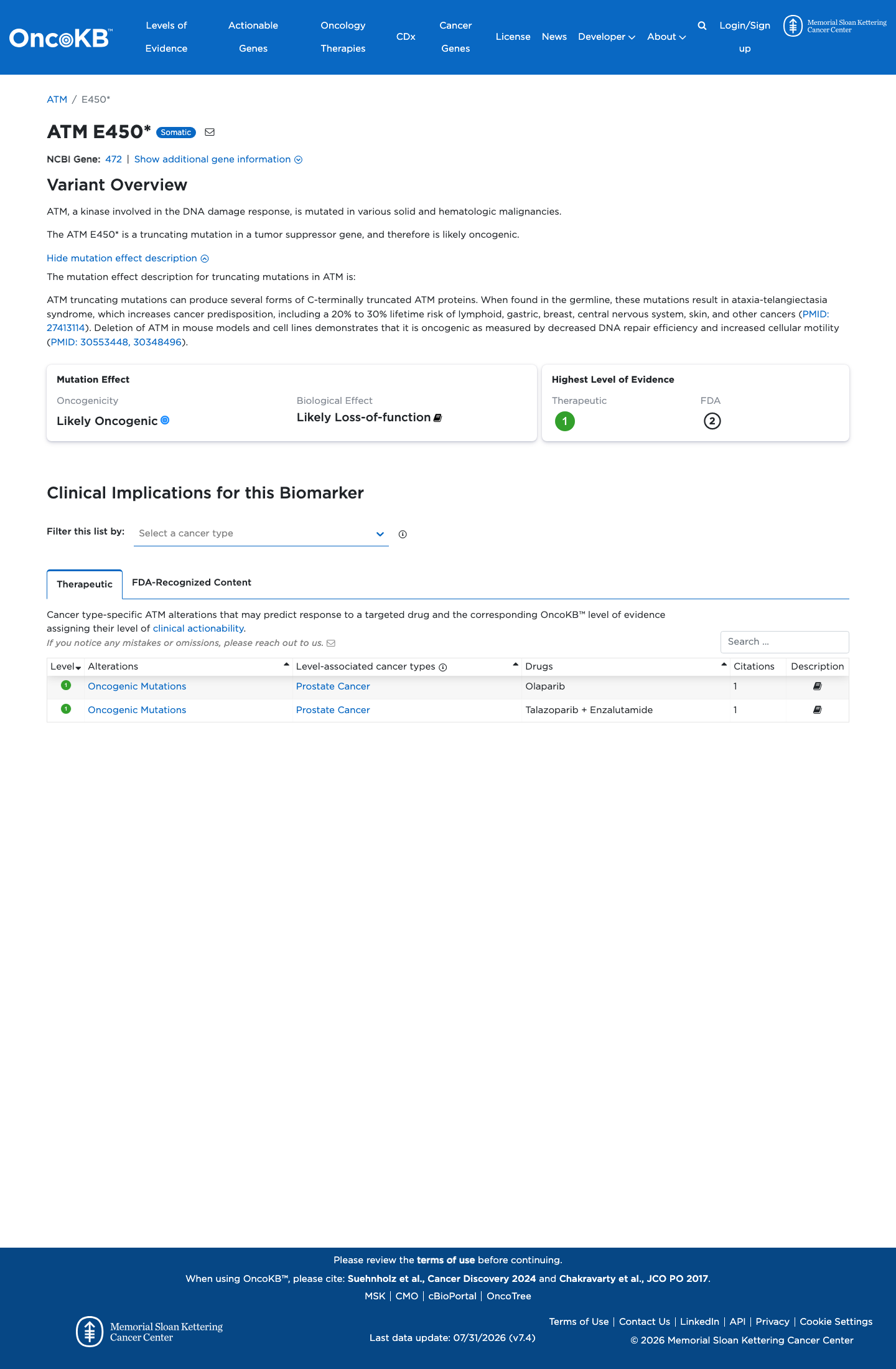 Functional / OncoKB screenshot