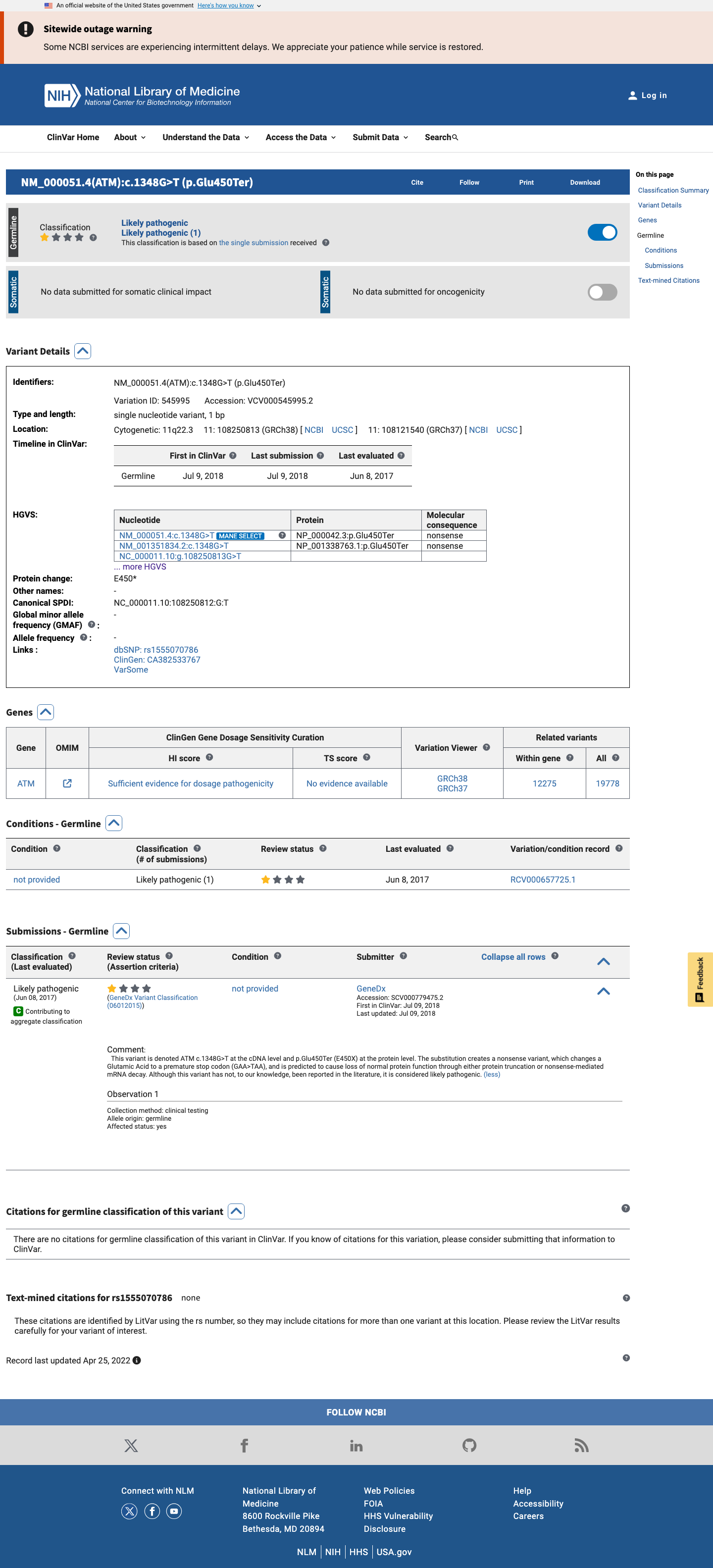 ClinVar screenshot