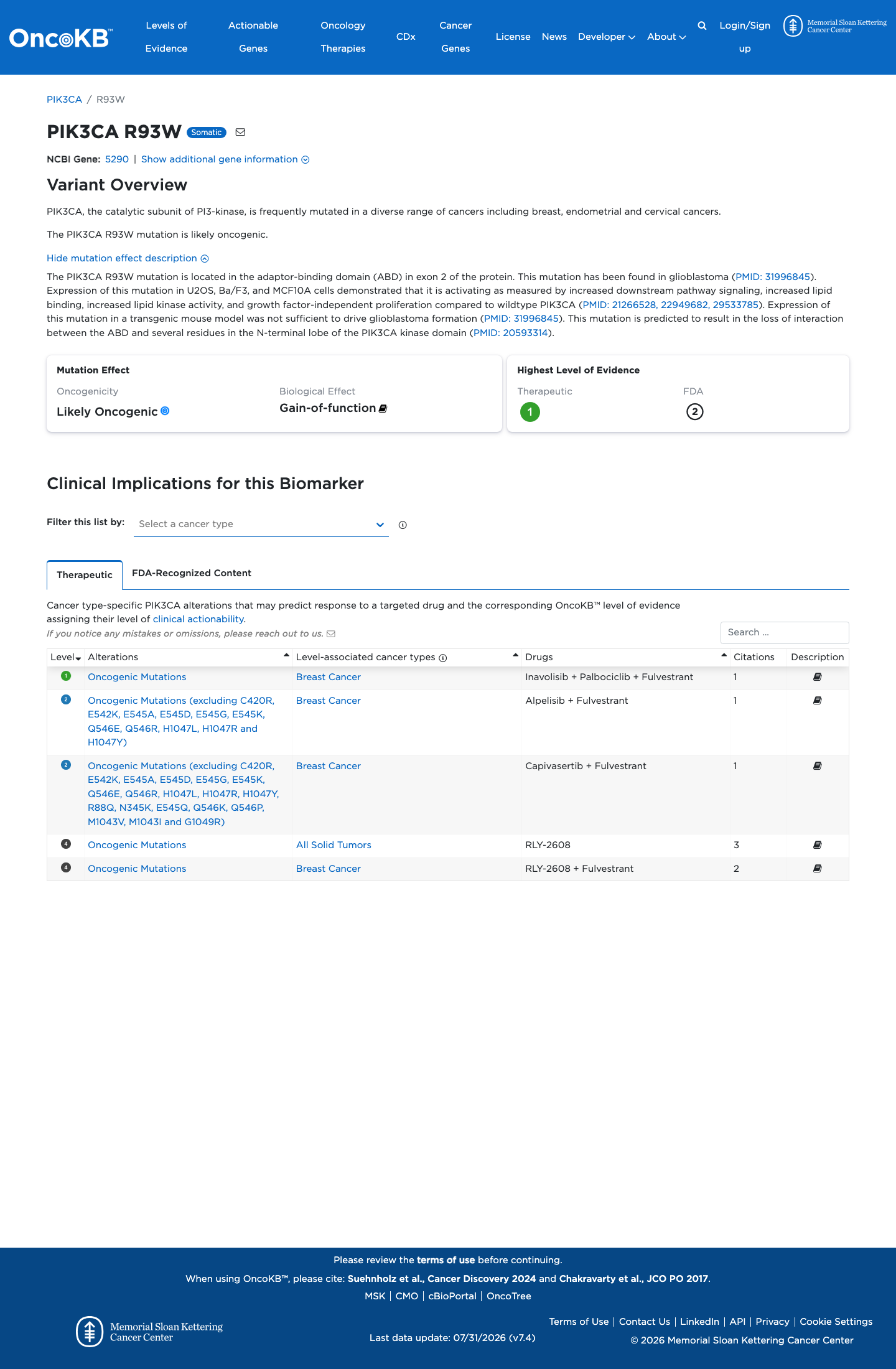 Functional / OncoKB screenshot