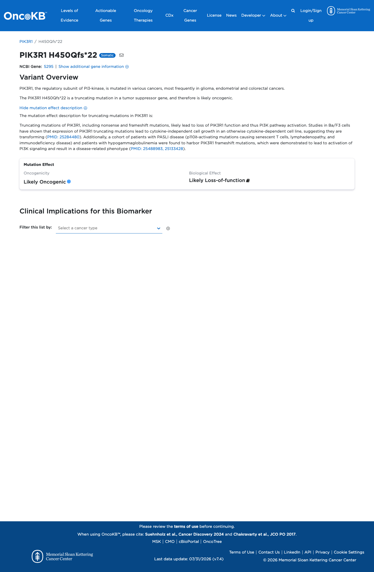 Functional / OncoKB screenshot
