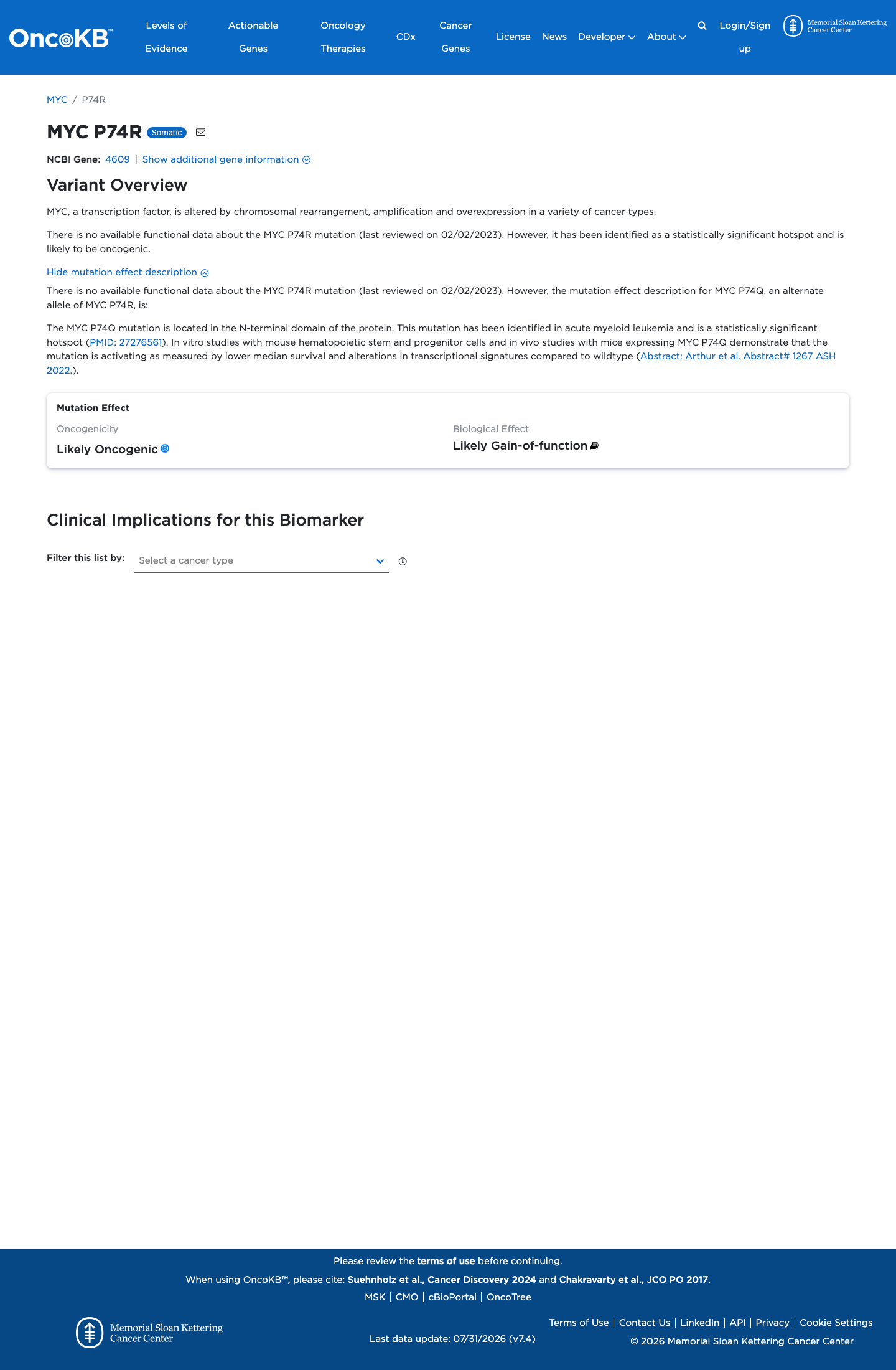 Functional / OncoKB screenshot