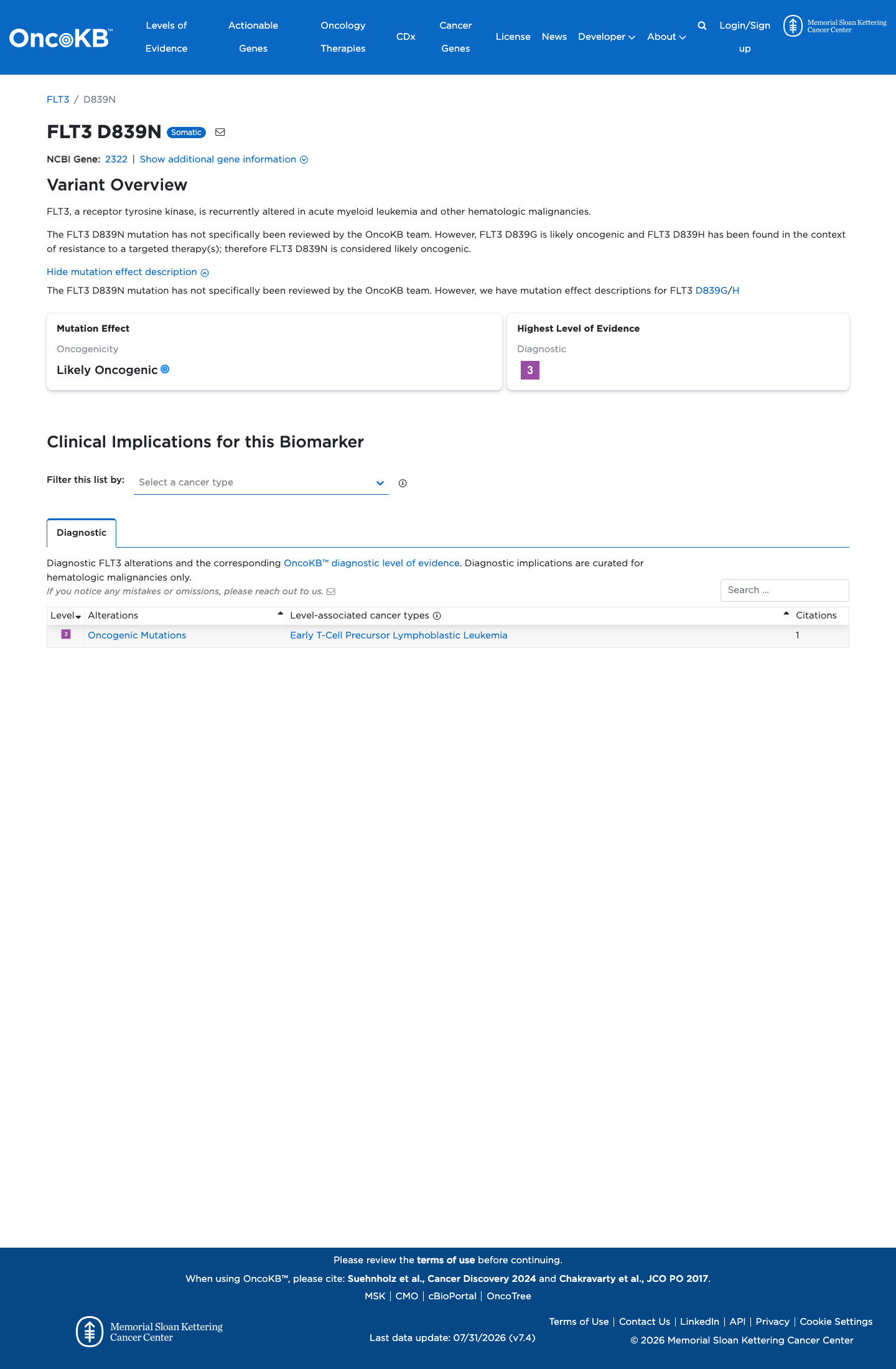 Functional / OncoKB screenshot