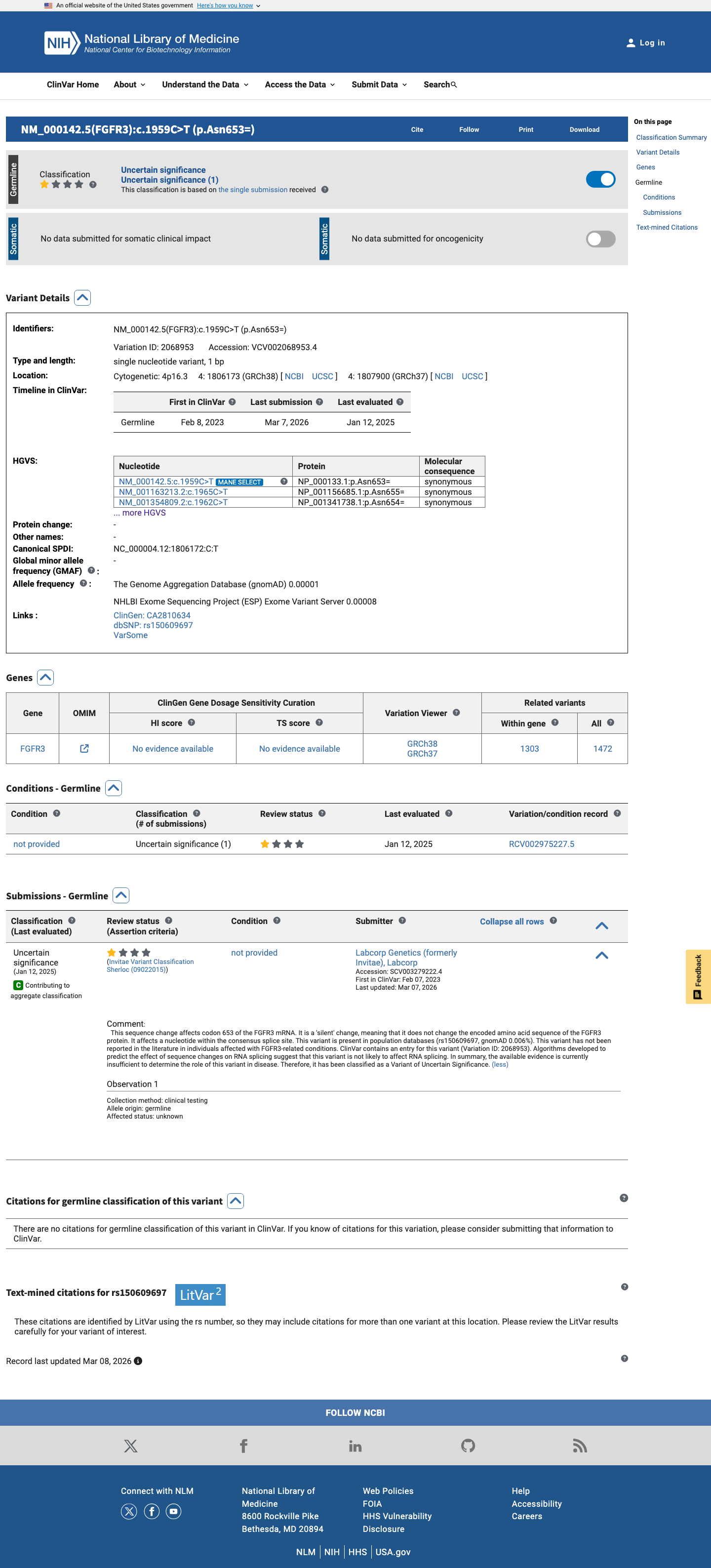 ClinVar screenshot