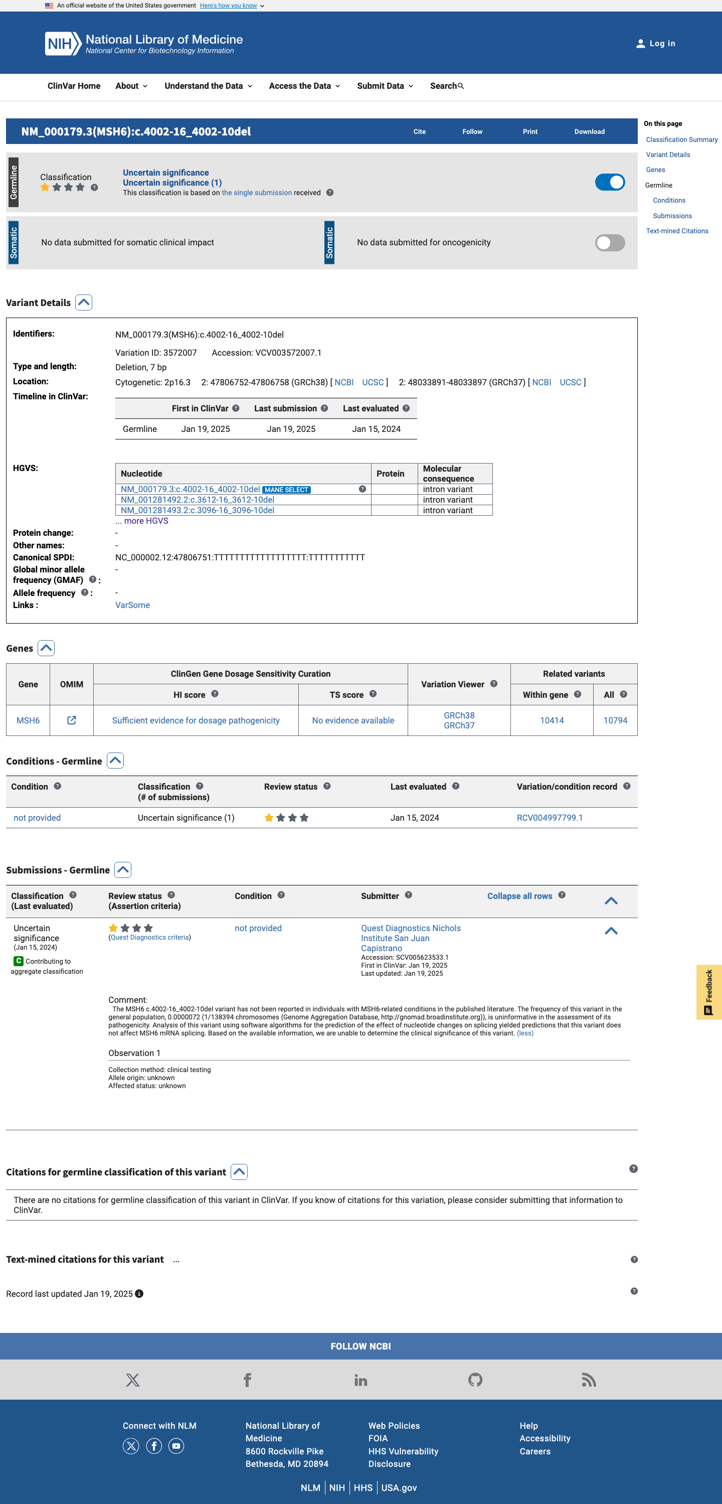 ClinVar screenshot