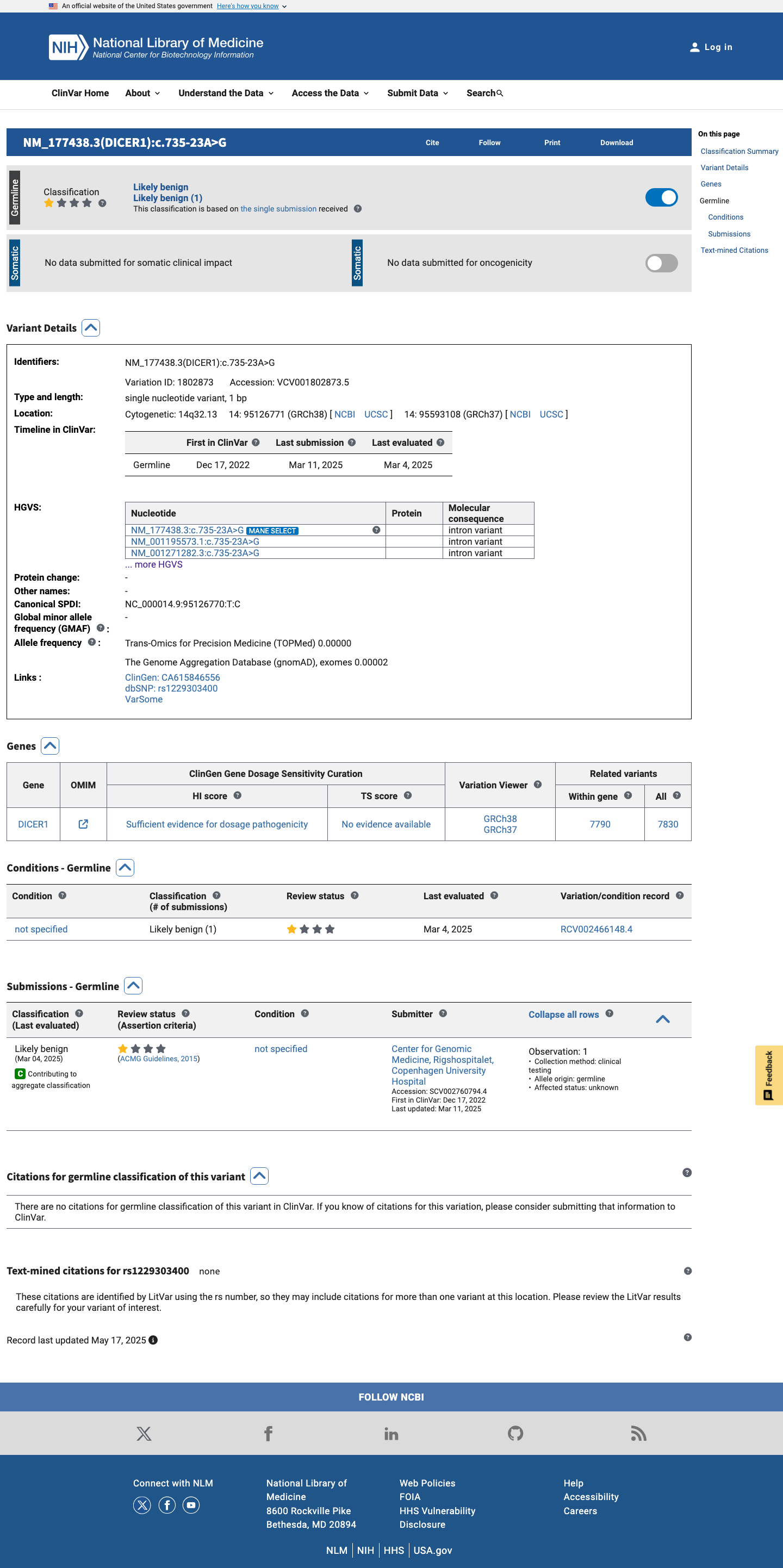 ClinVar screenshot