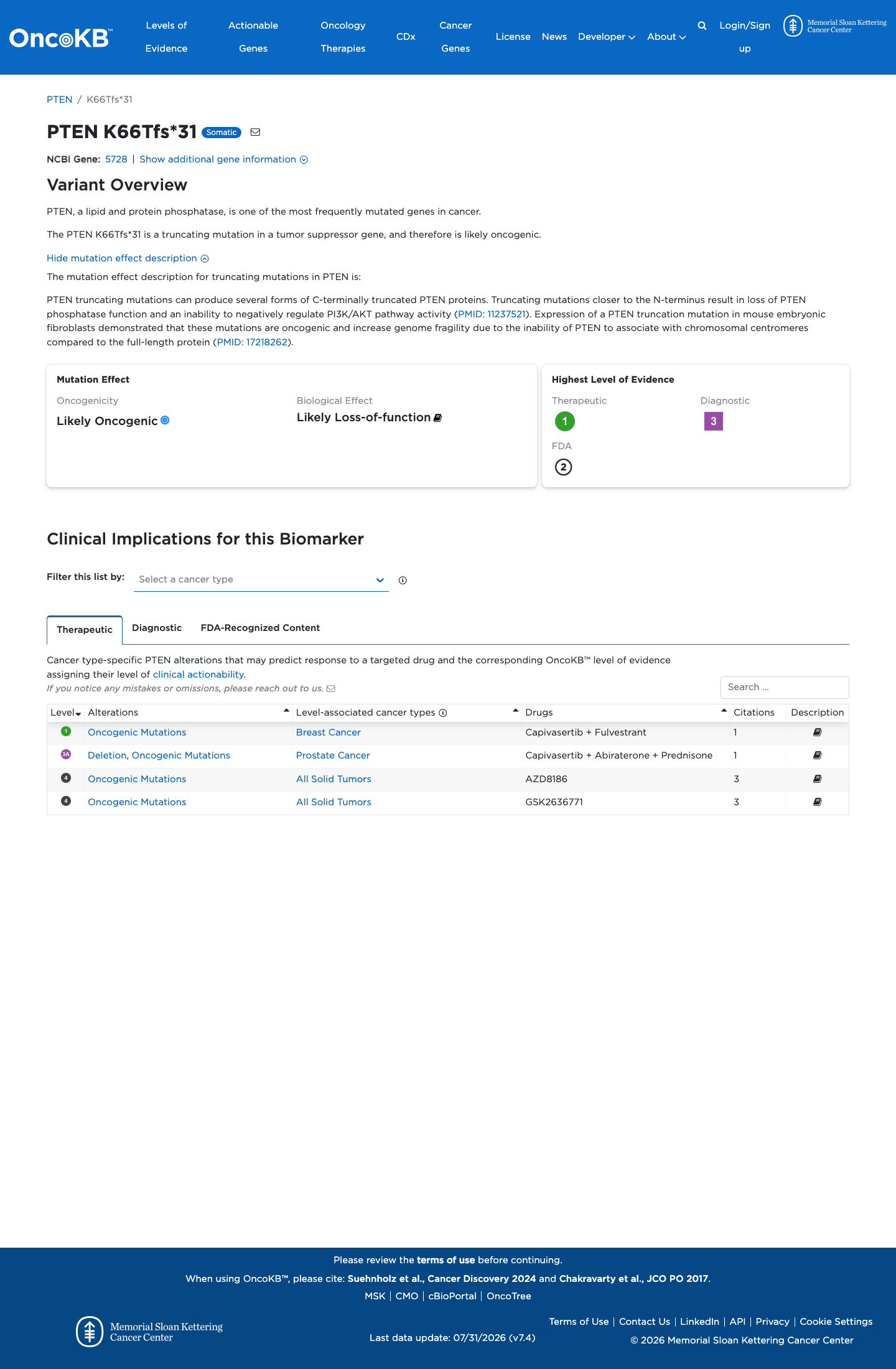 Functional / OncoKB screenshot