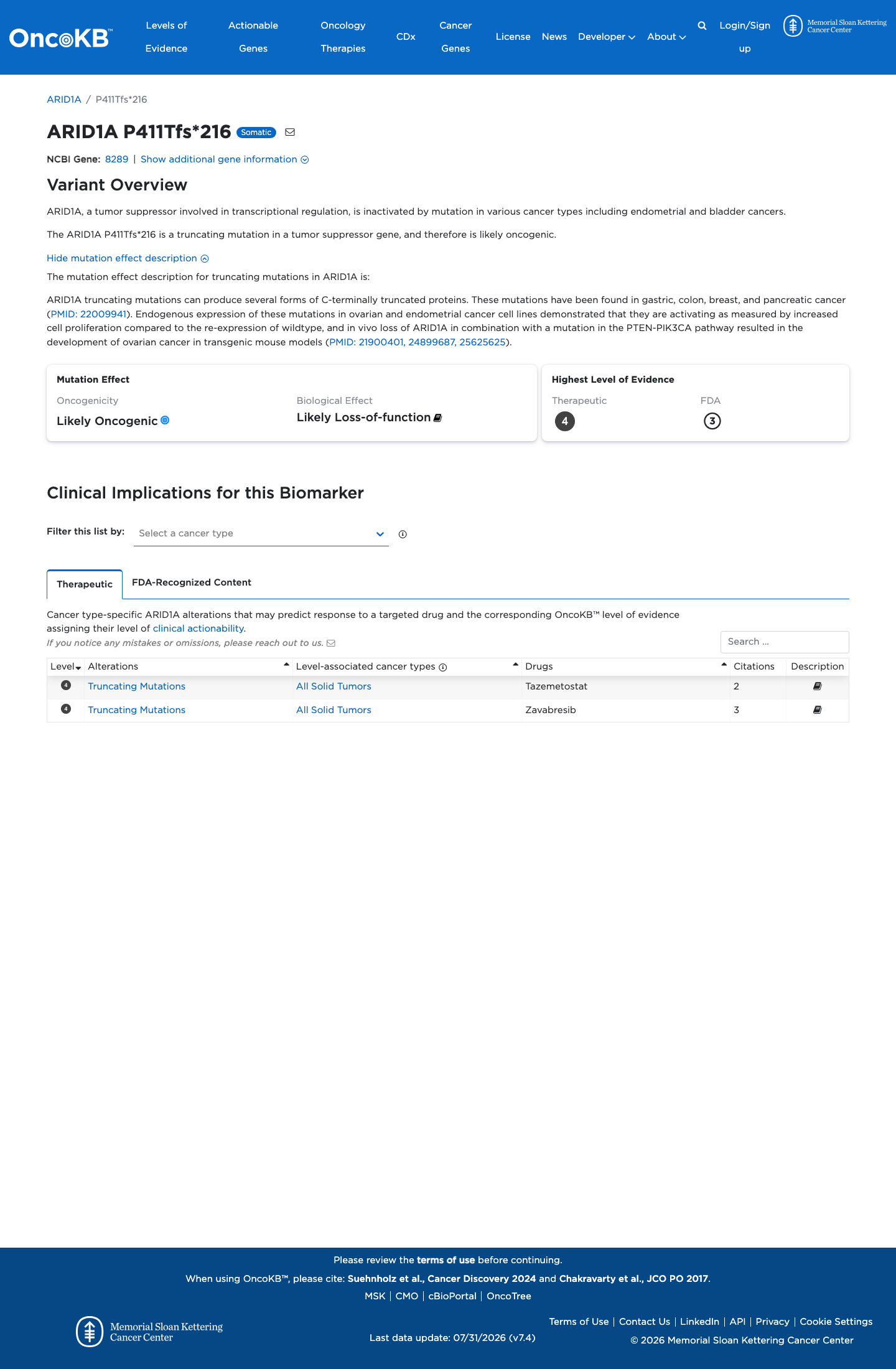 Functional / OncoKB screenshot