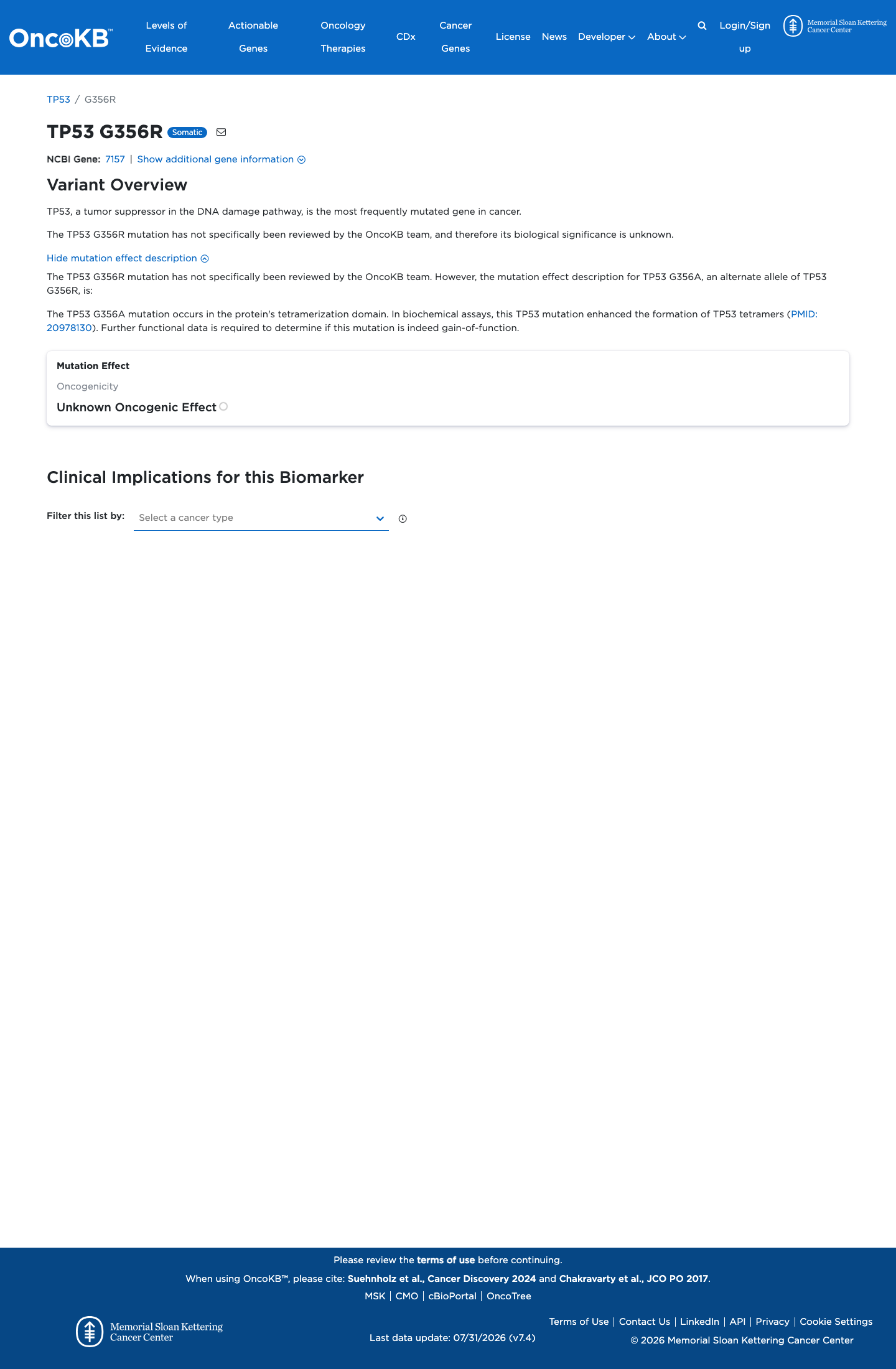 Functional / OncoKB screenshot