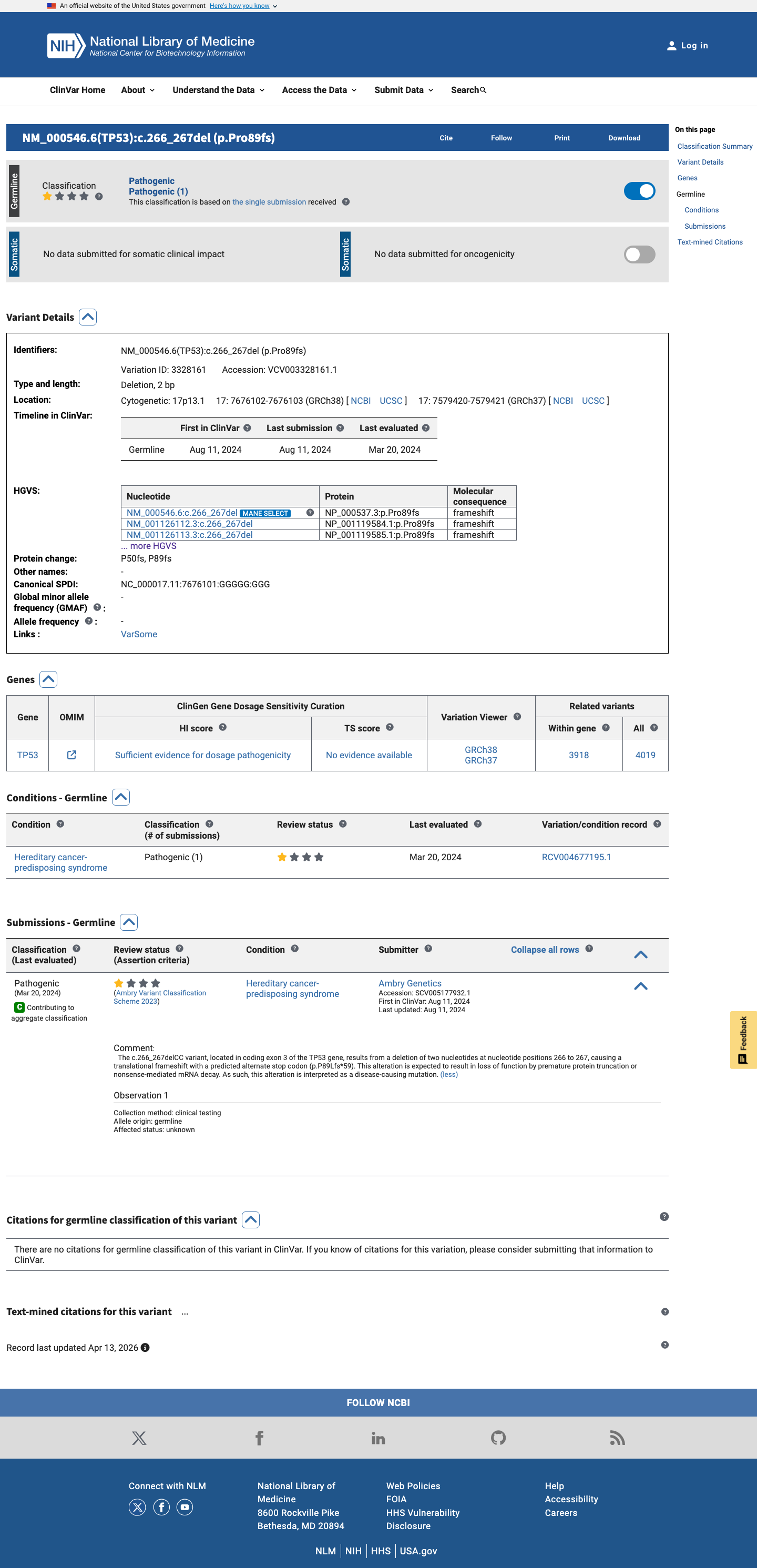 ClinVar screenshot