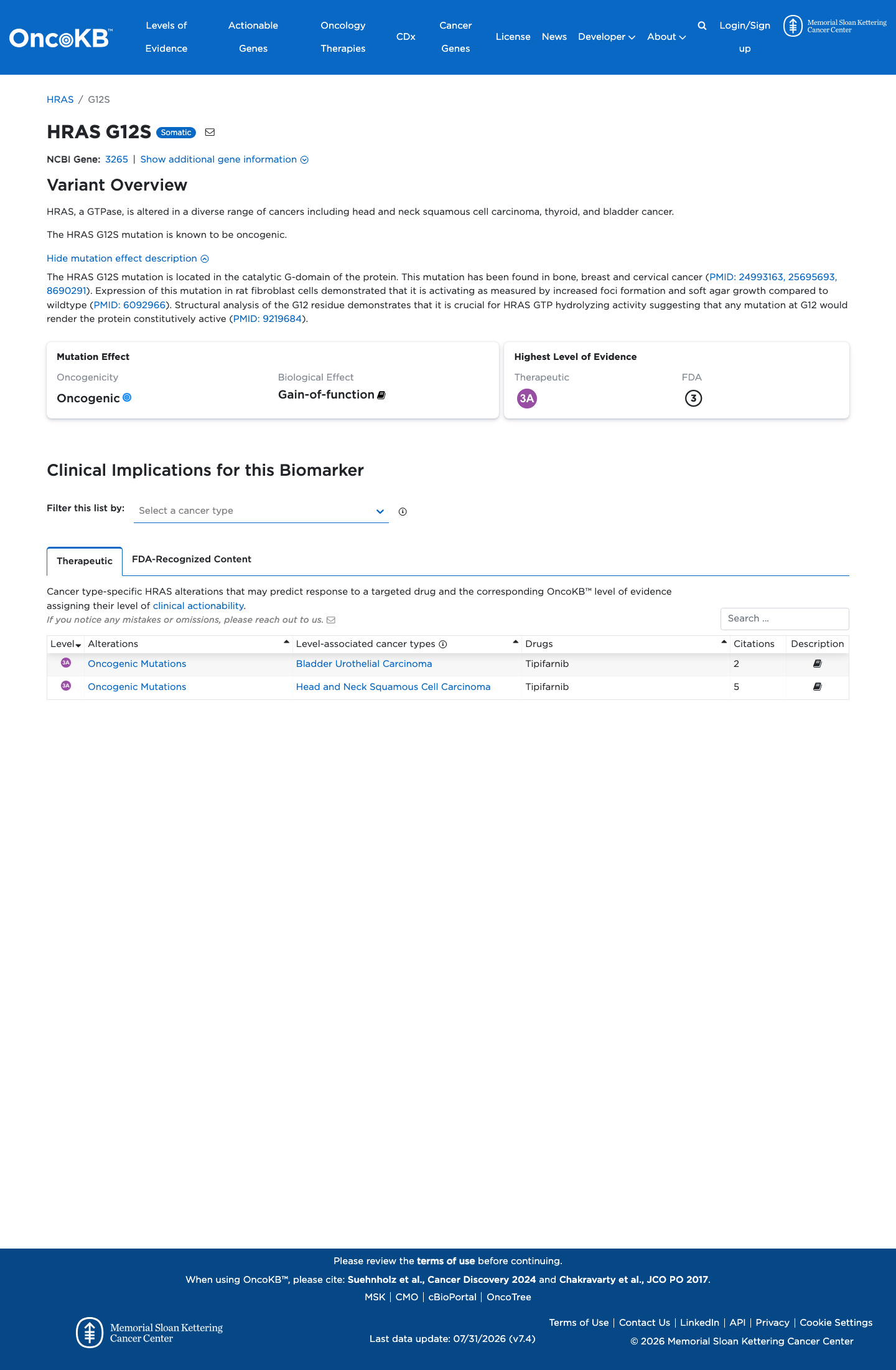 Functional / OncoKB screenshot