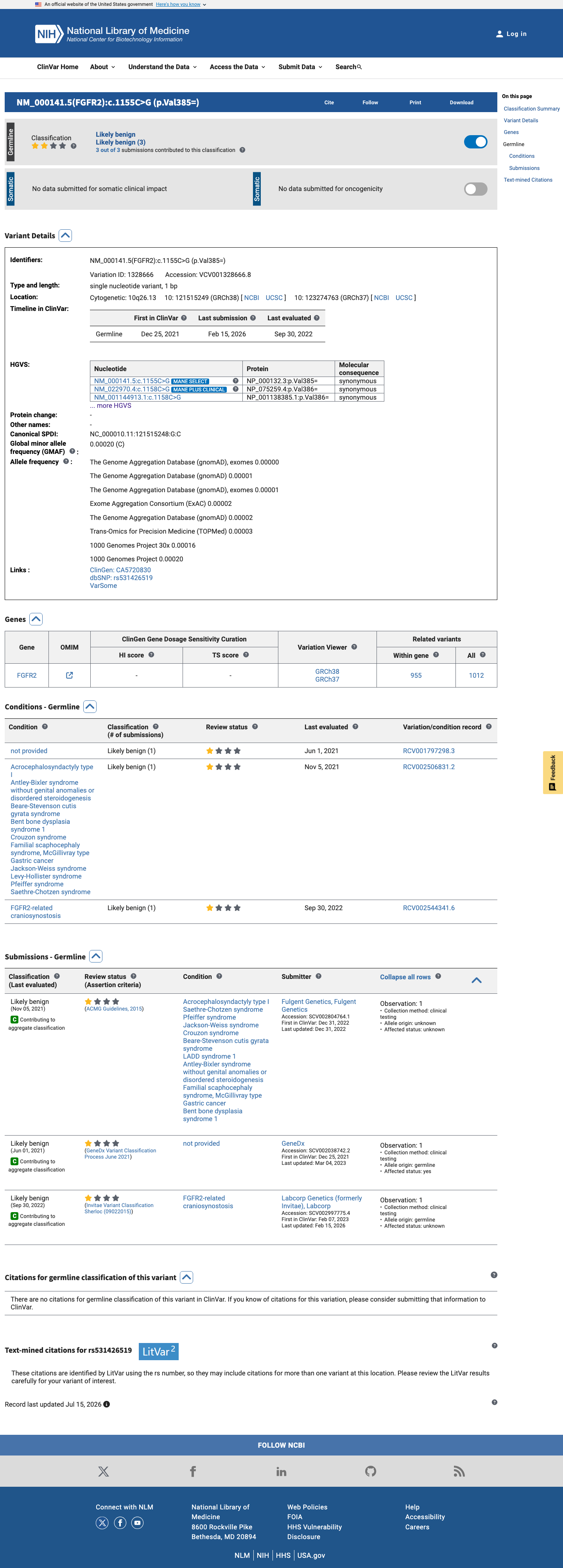 ClinVar screenshot