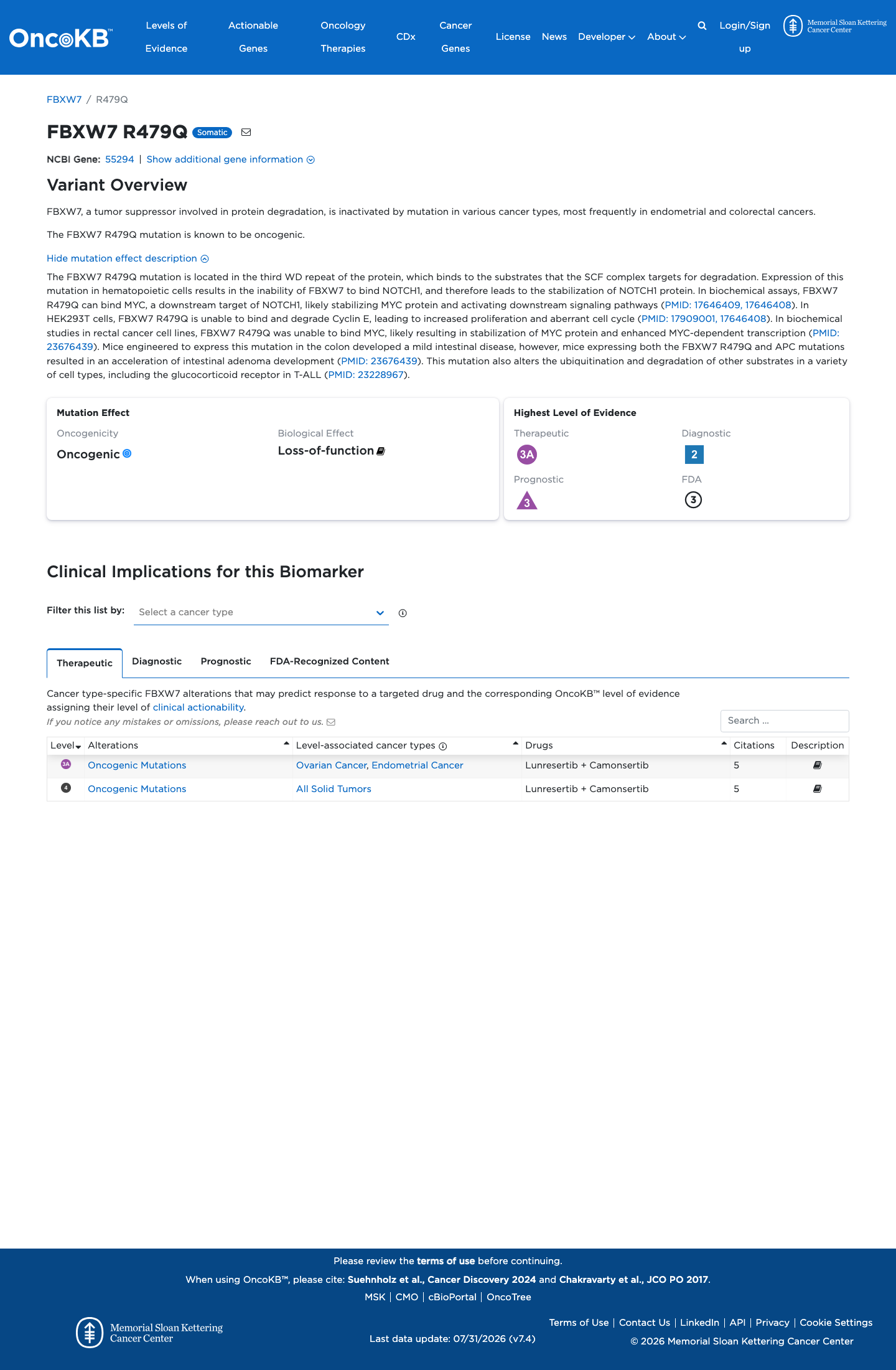 Functional / OncoKB screenshot