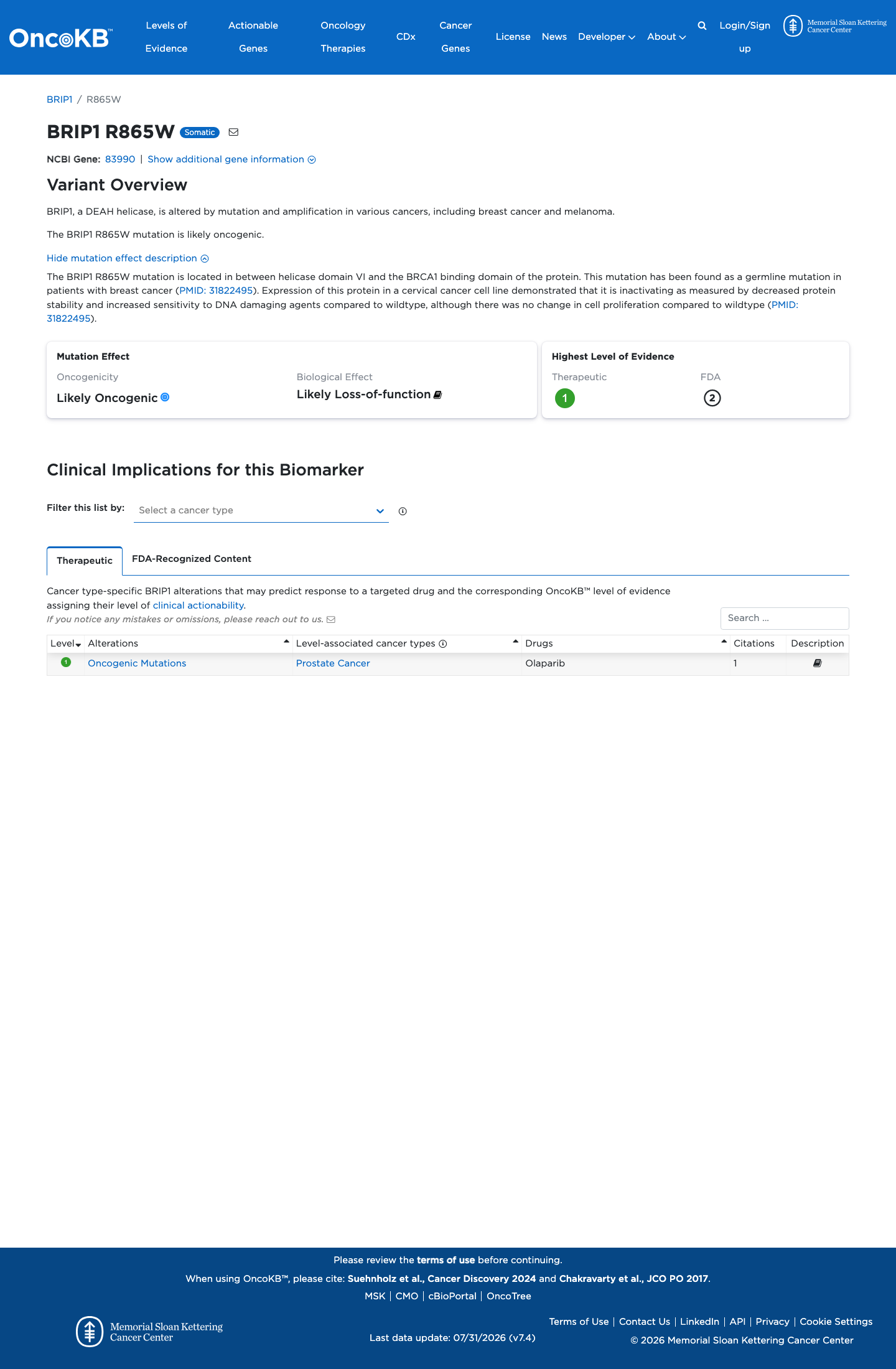 Functional / OncoKB screenshot