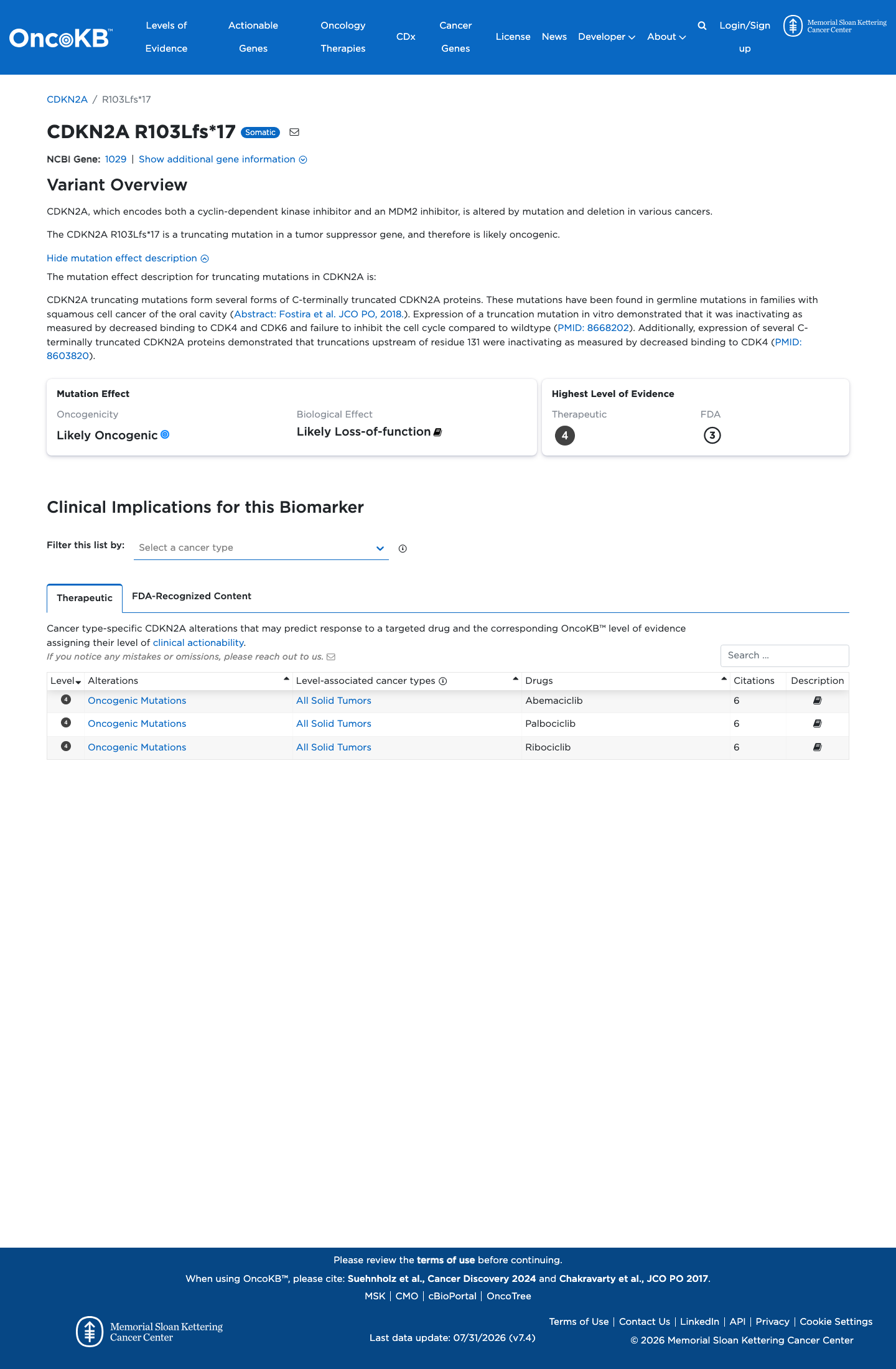 Functional / OncoKB screenshot