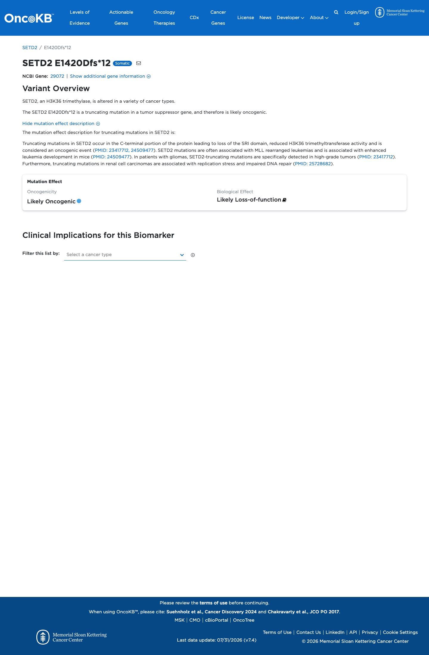 Functional / OncoKB screenshot
