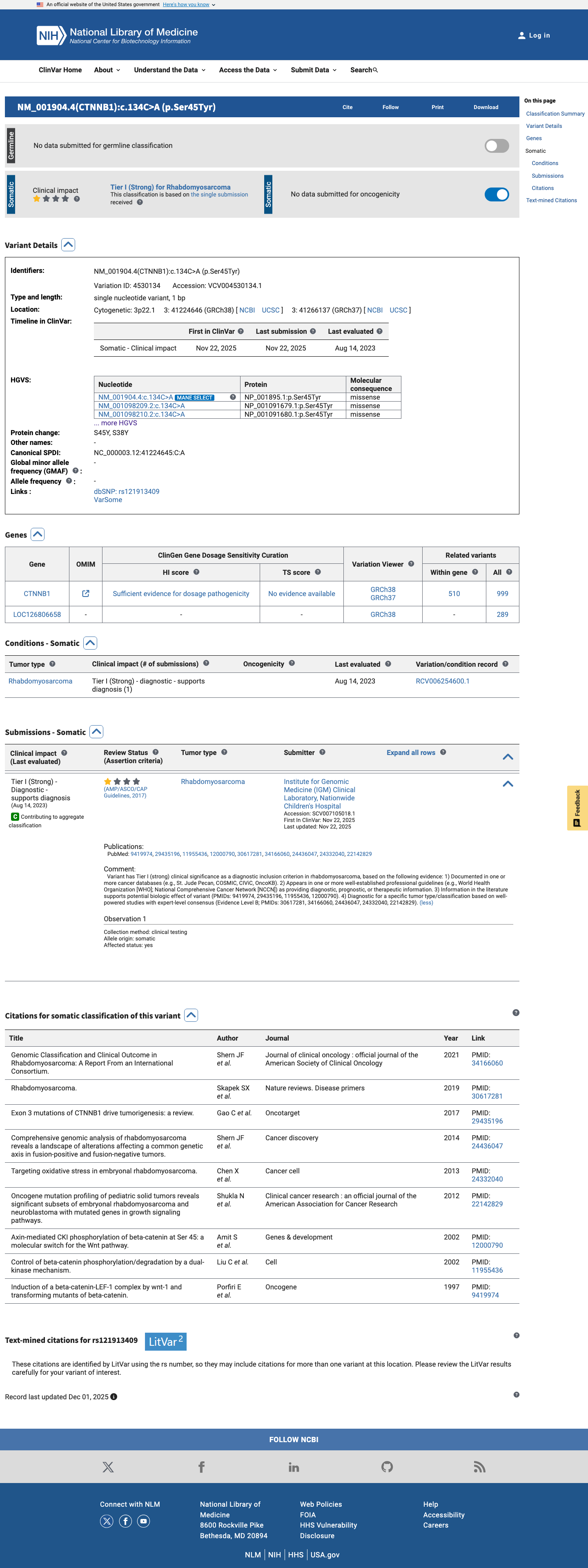 ClinVar screenshot