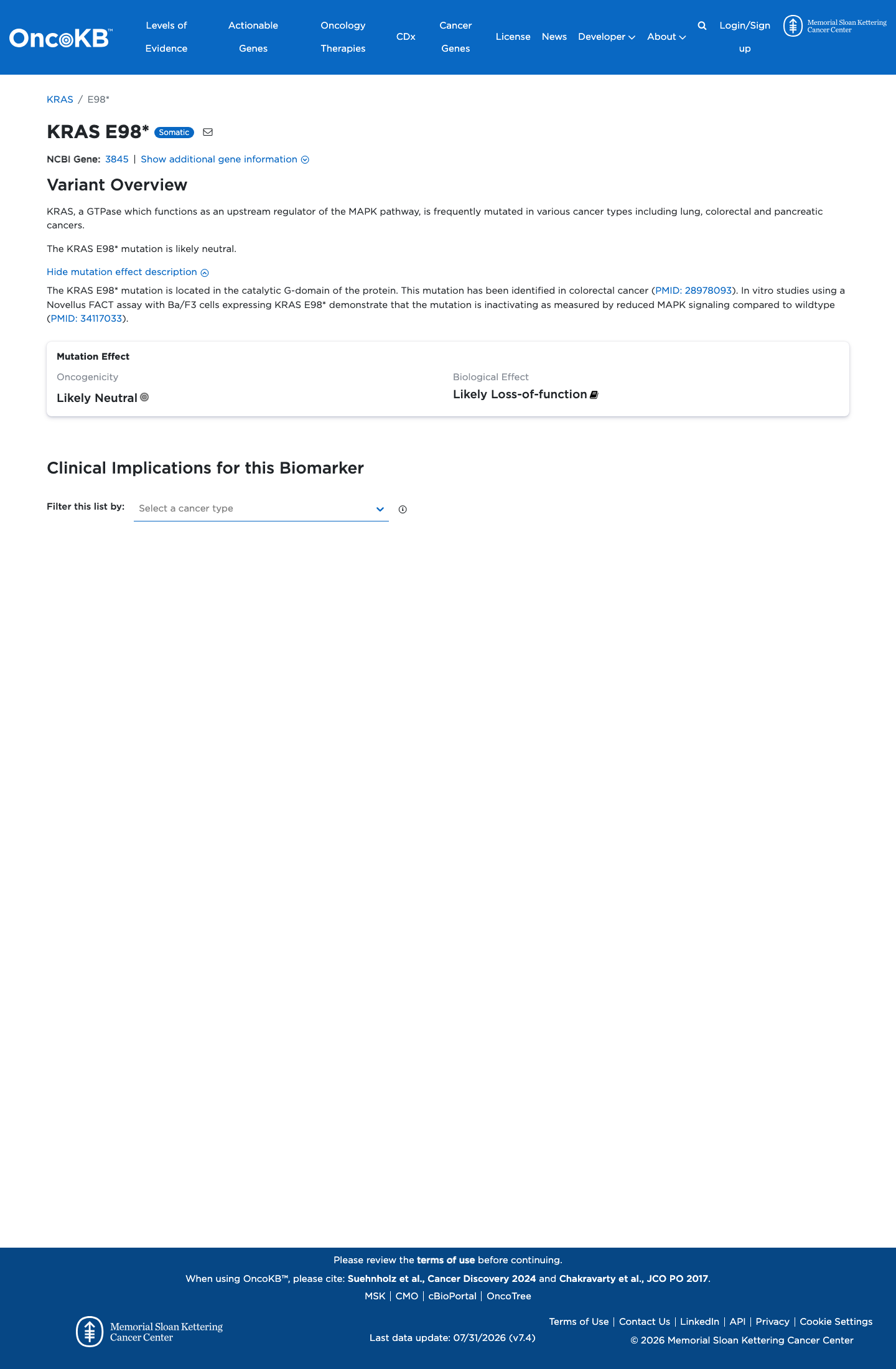 Functional / OncoKB screenshot