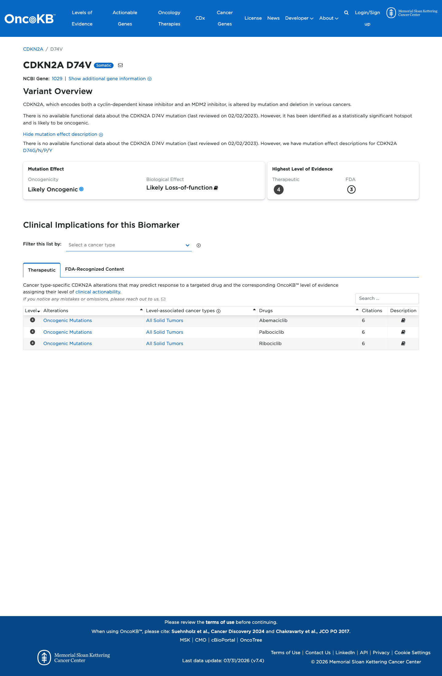 Functional / OncoKB screenshot