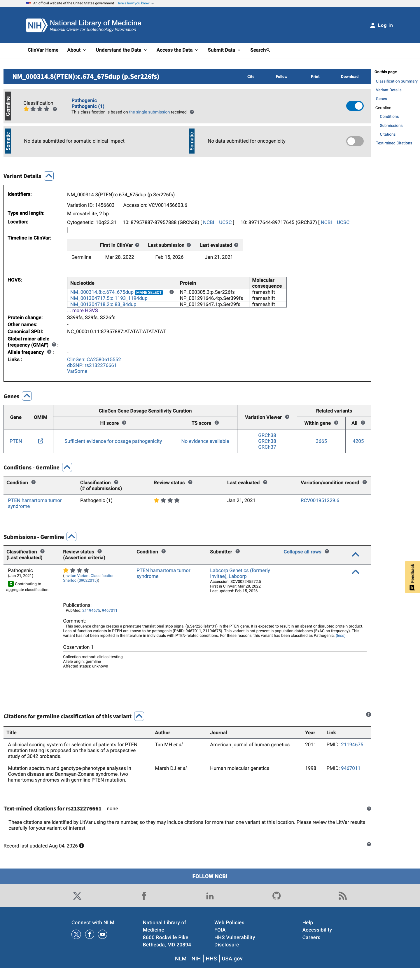 ClinVar screenshot