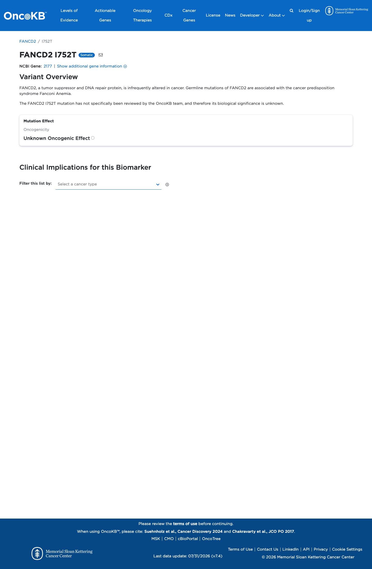 Functional / OncoKB screenshot